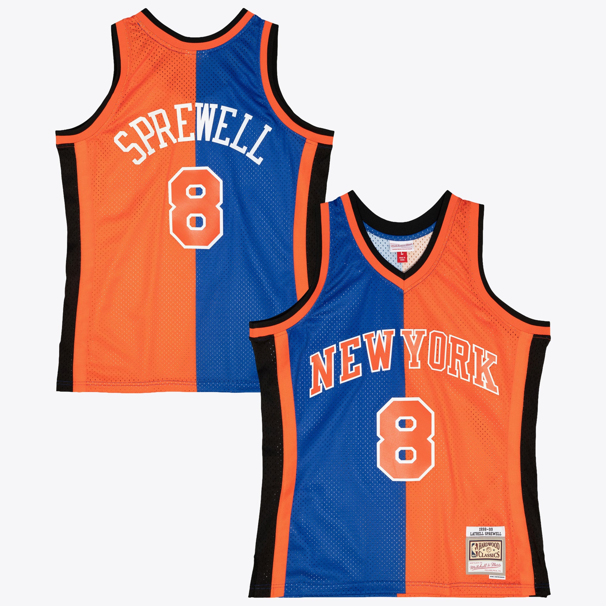 New York Knicks Mitchell & Ness Latrell Sprewell 1998 Split Swingman Jersey - Blau/Orange