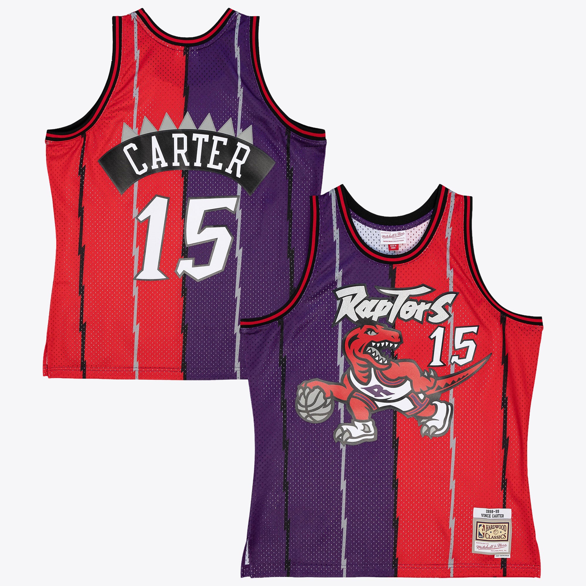 Toronto Raptors Mitchell & Ness Vince Carter 1998 Split Swingman Trikot – Lila/Rot
