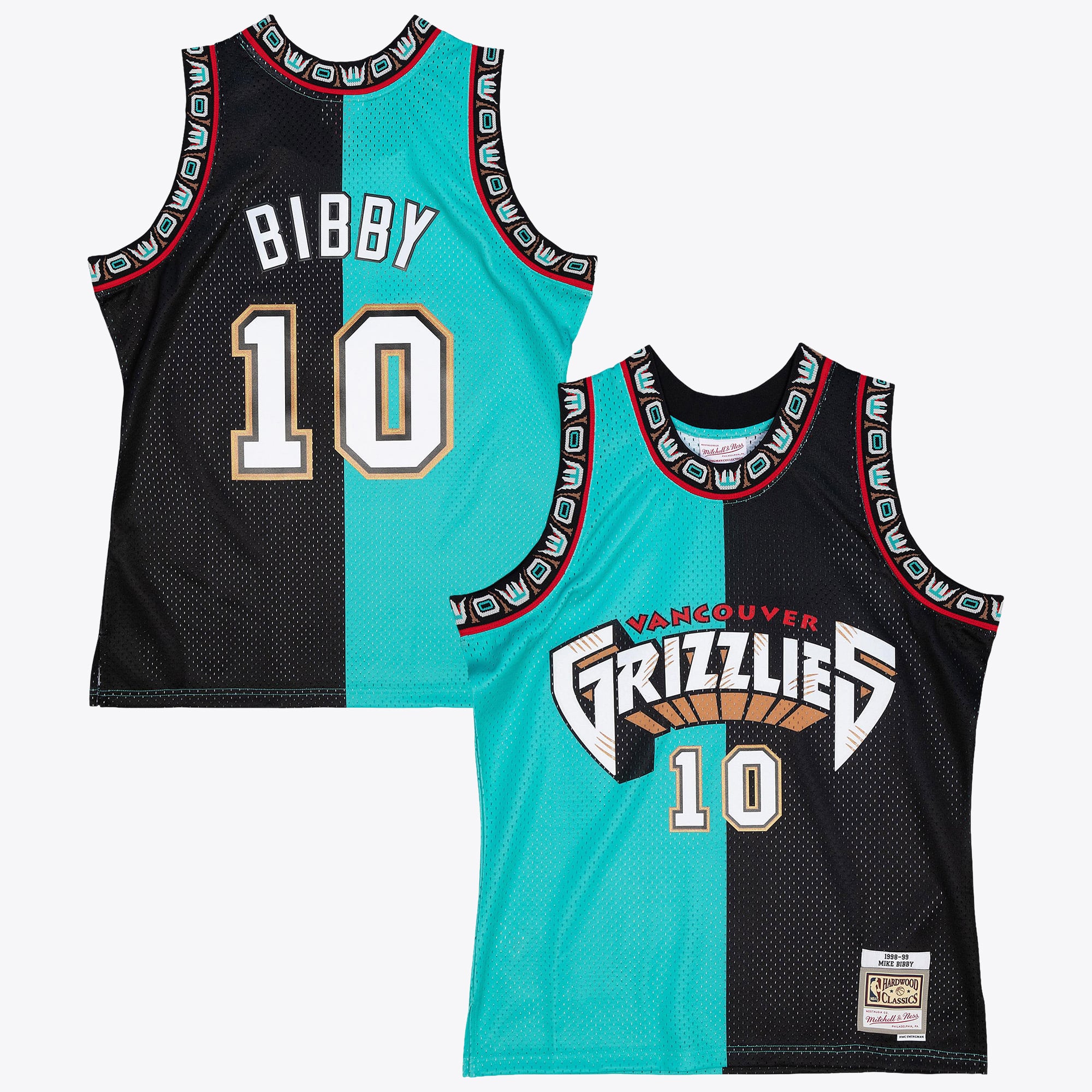 Camiseta Swingman dividida Mitchell & Ness Mike Bibby 2000 de los Vancouver Grizzlies - Negro/Verde azulado