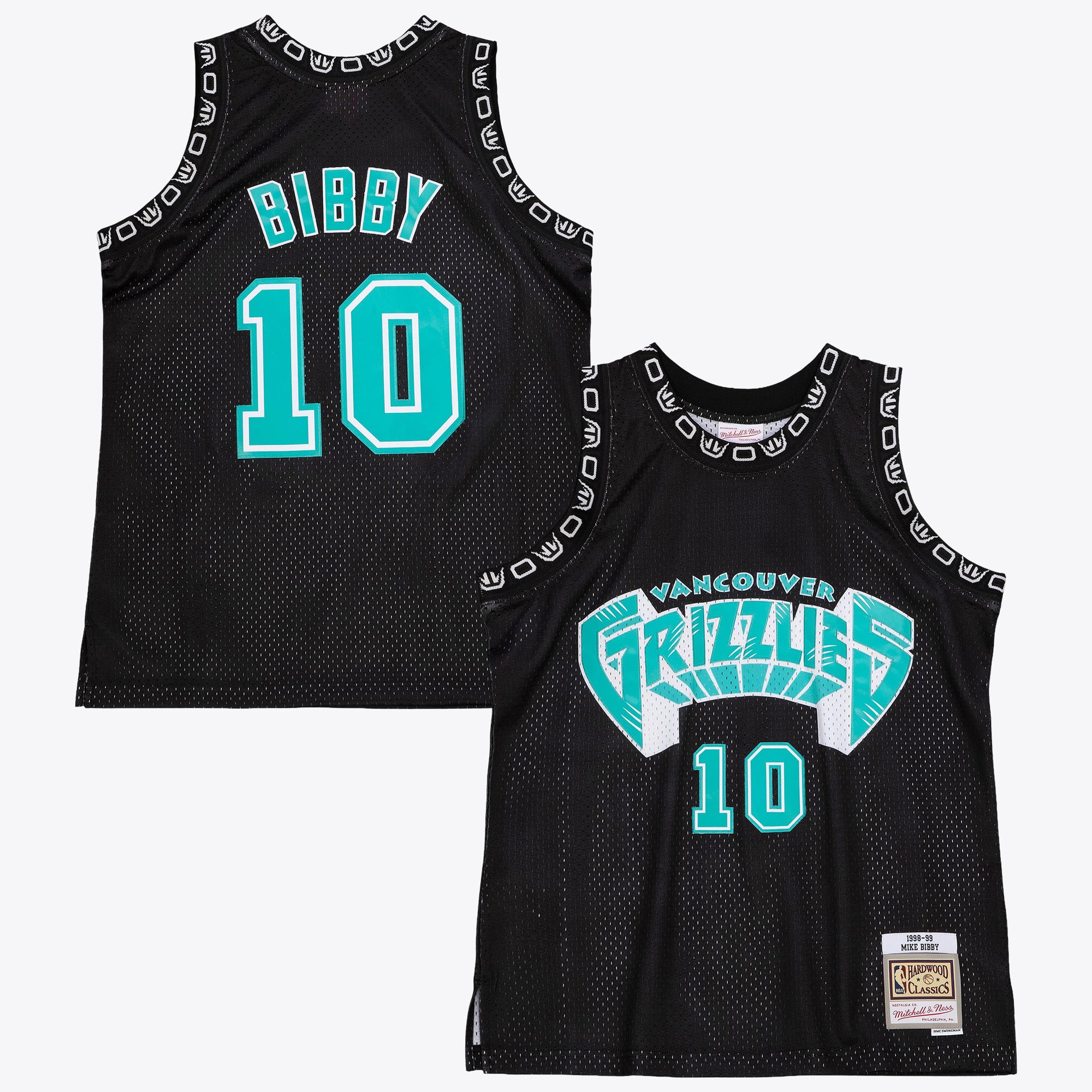 Camiseta Swingman de Mike Bibby de los Vancouver Grizzlies de Mitchell & Ness, año 1998, con los colores del equipo - Negra