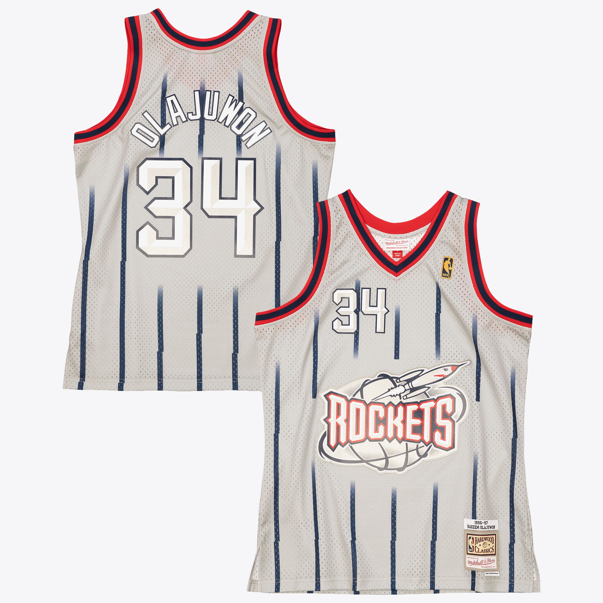 Houston Rockets Mitchell & Ness Hakeem Olajuwon 1996 Reload Swingman Authentic Jersey - Grey