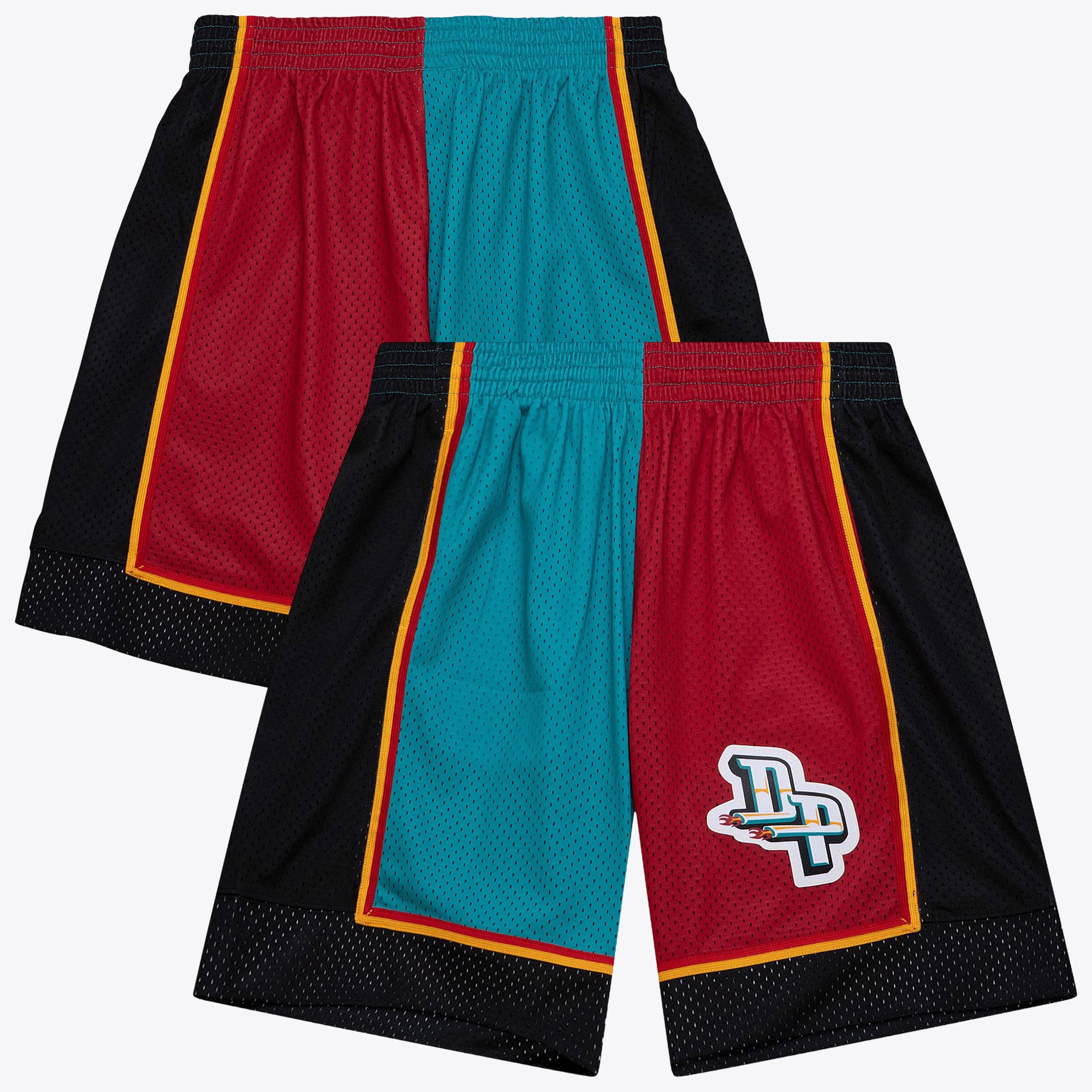Detroit Pistons Mitchell & Ness 1998 Split Swingman Shorts - Red/Teal - Mens