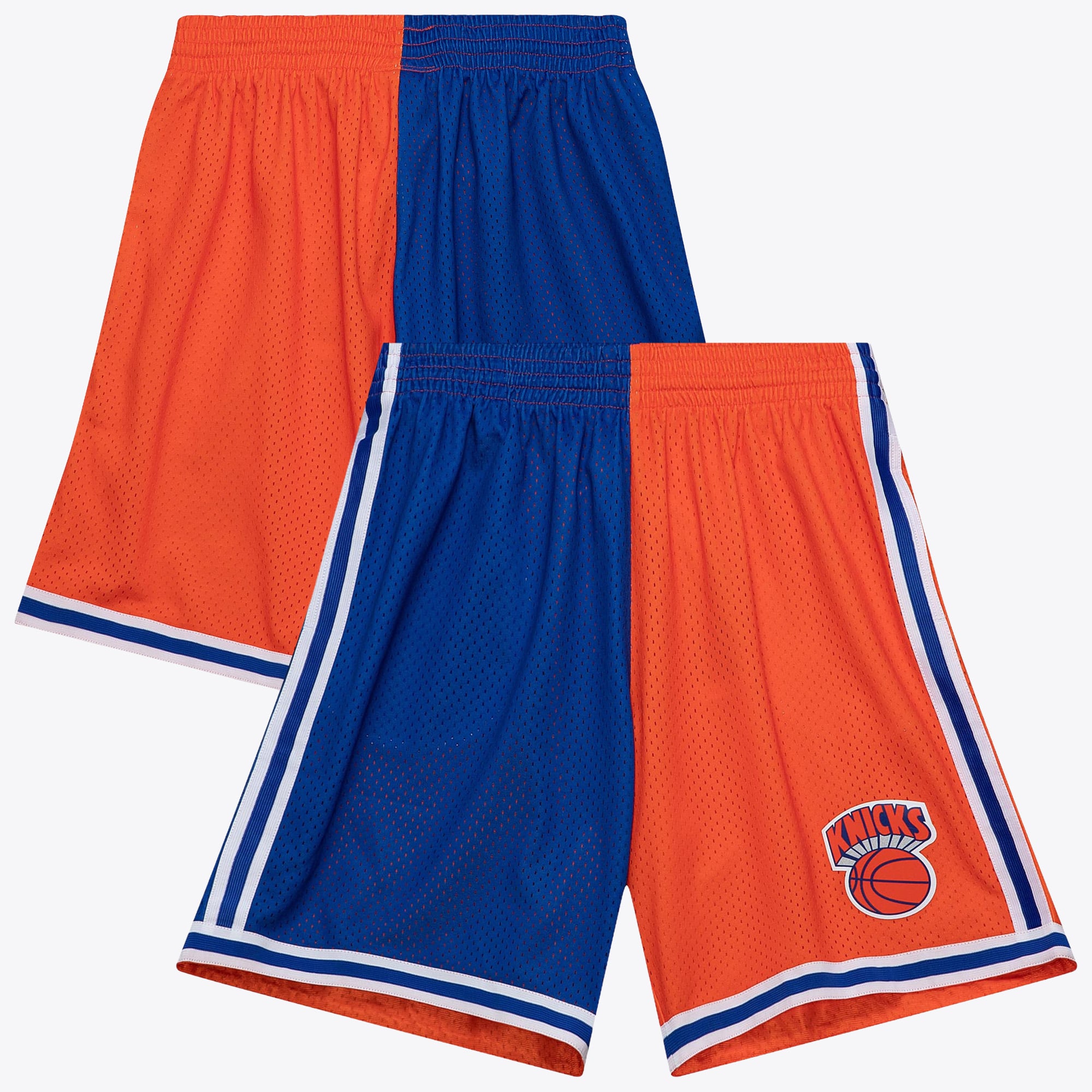 New York Knicks Mitchell & Ness 1991 Split Swingman Shorts – Blau/Orange – Herren