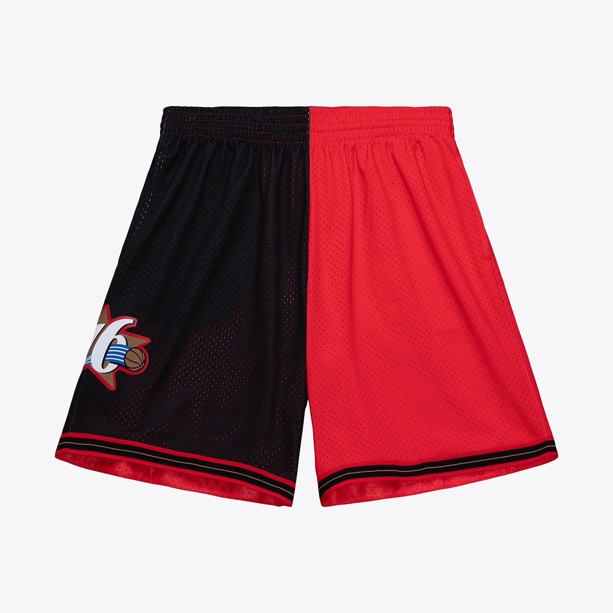 Philadelphia 76ers Mitchell & Ness 2000 Split Swingman Shorts - Black/Gold - Mens