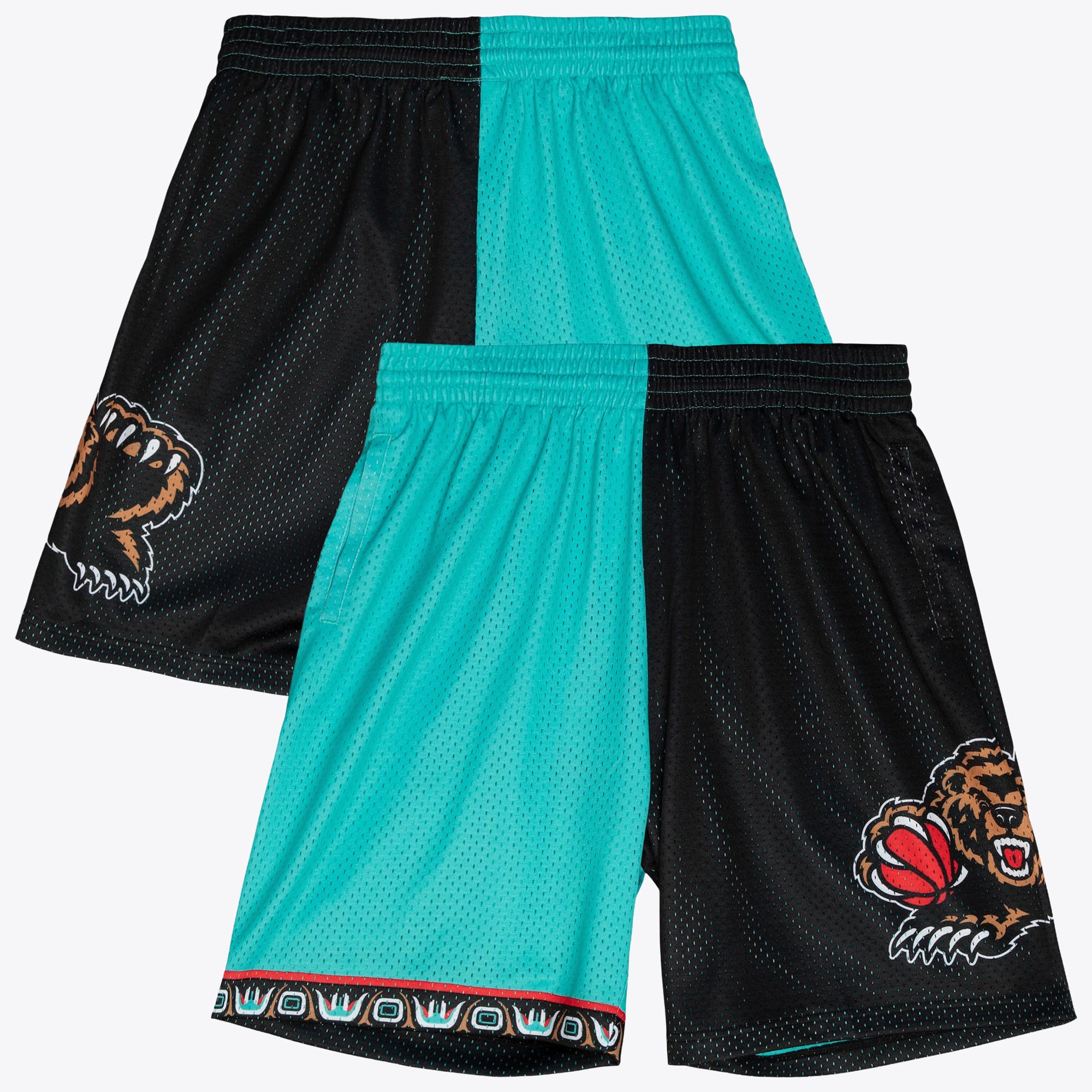 Pantaloncini da uomo Mitchell & Ness dei Vancouver Grizzlies del 1998, modello Split Swingman - Verde acqua/Nero