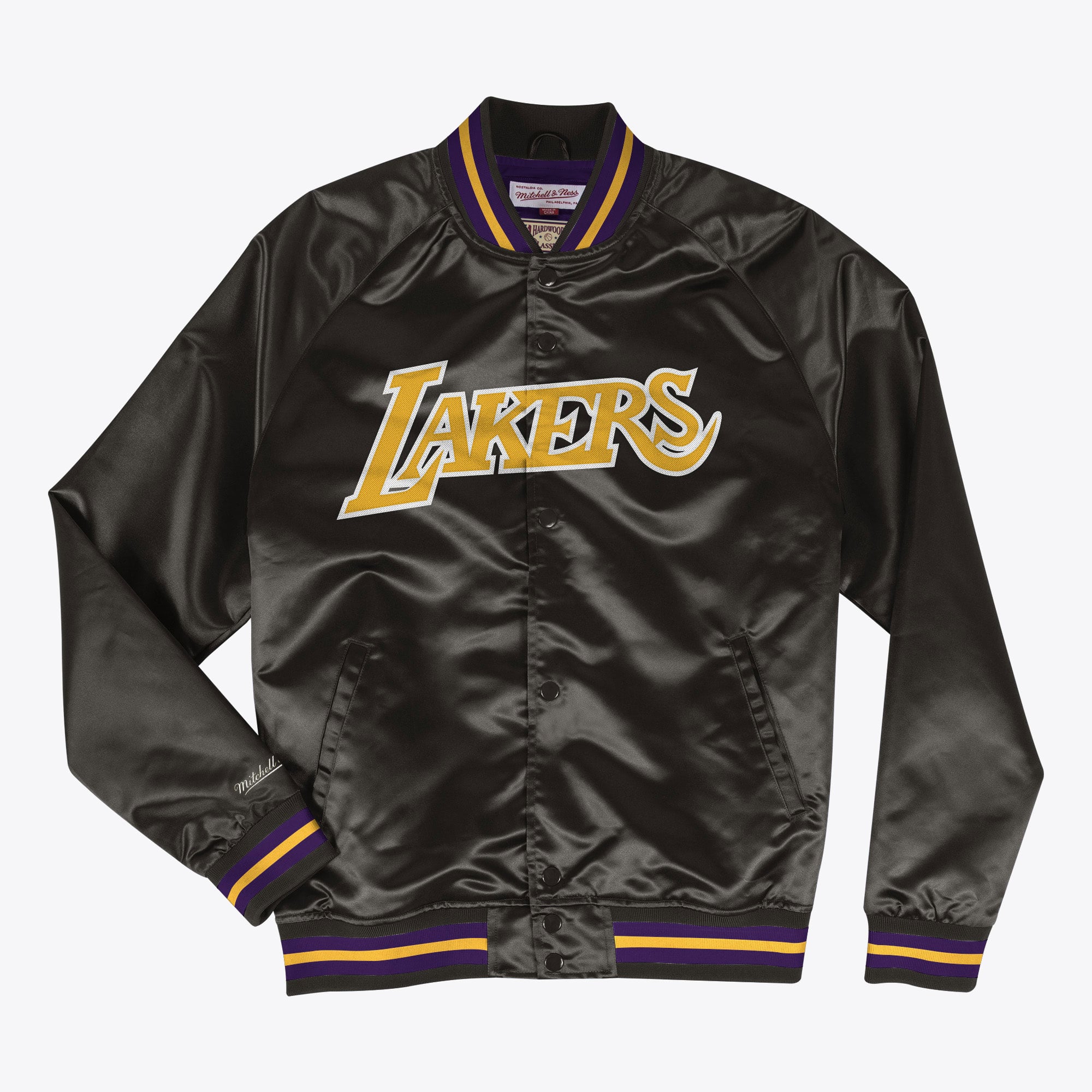 Los Angeles Lakers Mitchell & Ness Leichte Satinjacke – Schwarz – Herren