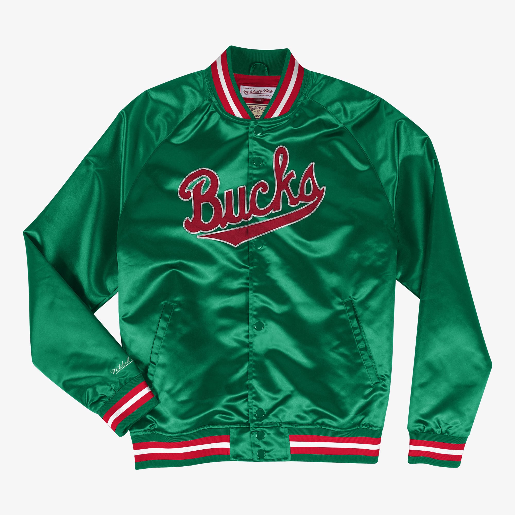 Milwaukee Bucks Mitchell & Ness Lightweight Satin Jacket - Dark Green - Mens: retailer-supplied image