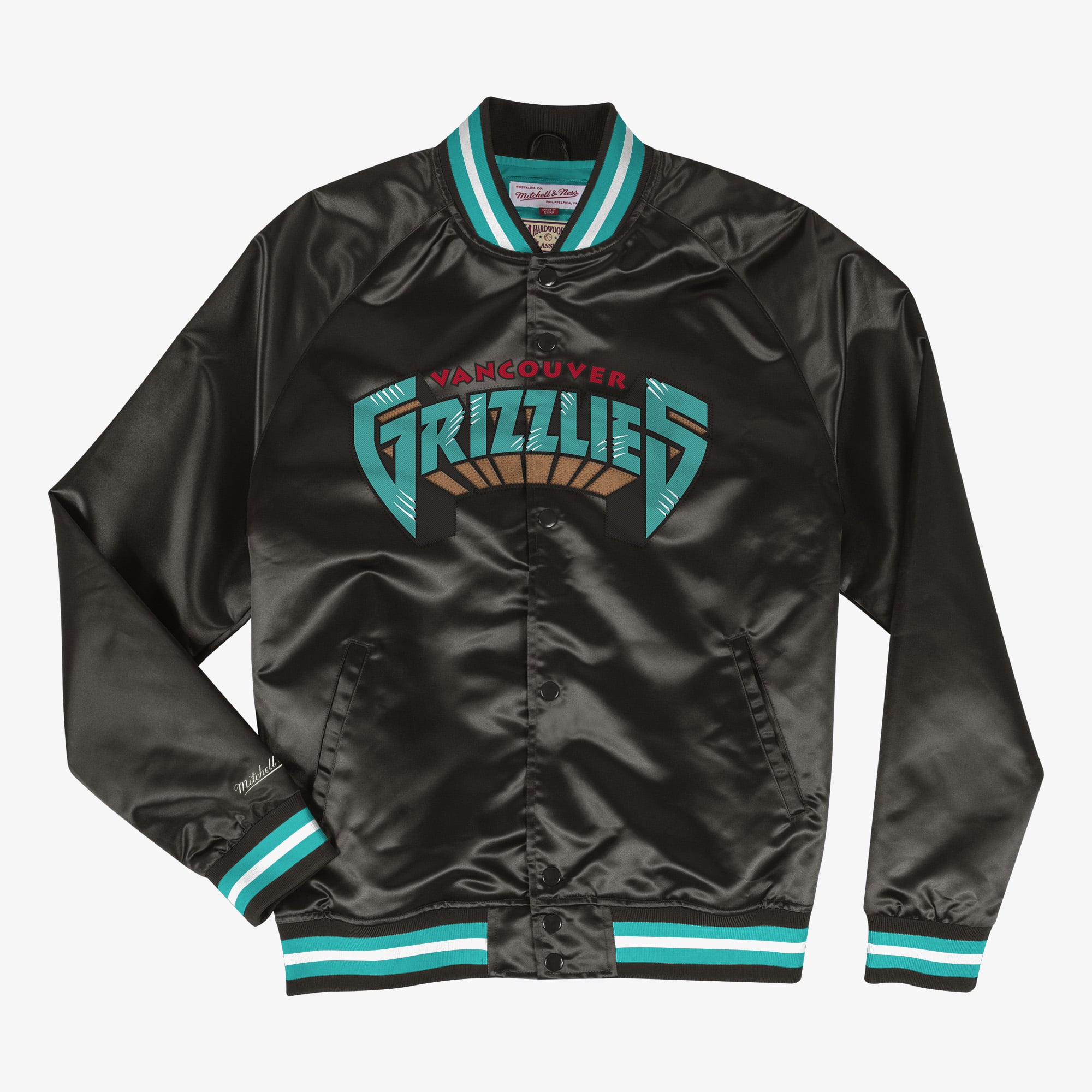 Veste légère en satin Mitchell & Ness des Grizzlies de Vancouver - Noire - Homme