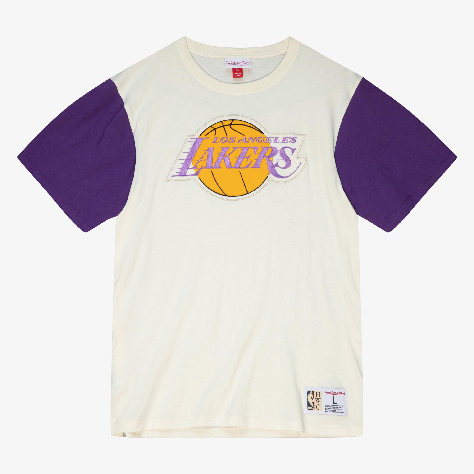 Camiseta Mitchell & Ness de Los Angeles Lakers con bloques de color - Crema - Para hombre