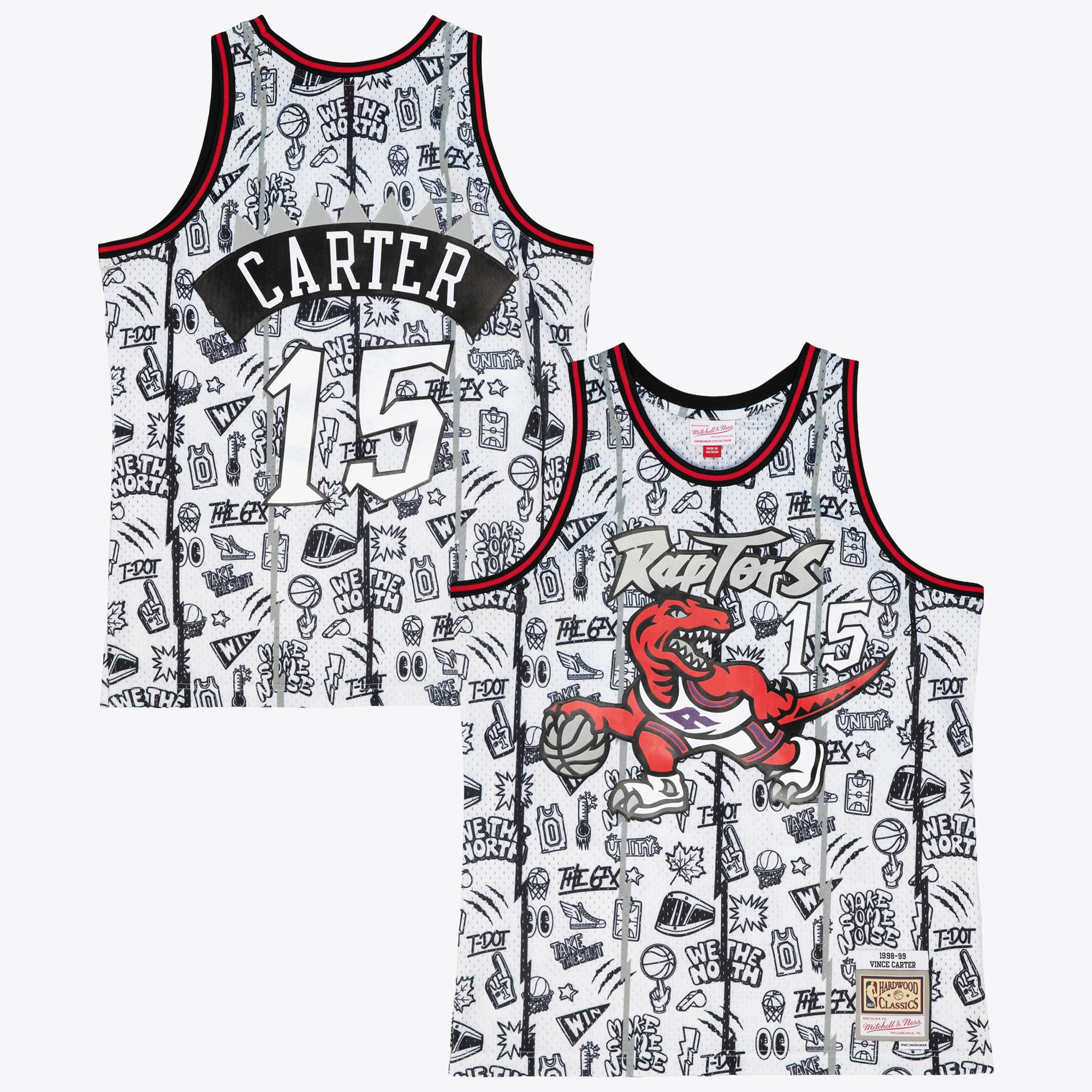 Toronto Raptors Mitchell & Ness Vince Carter 1998 Doodle Swingman Trikot – Weiß