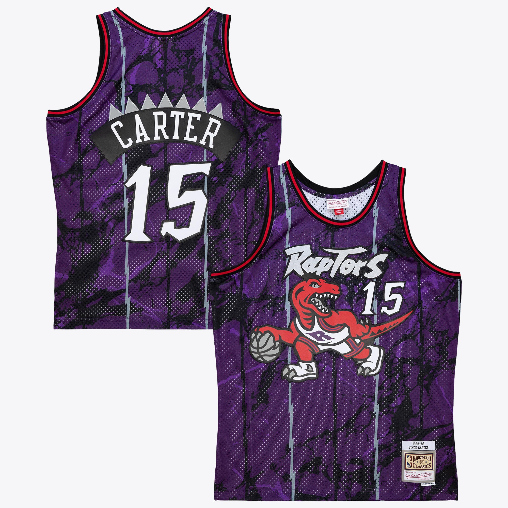 Toronto Raptors Mitchell & Ness Vince Carter Team Marble Swingman-Trikot 1998 – Lila