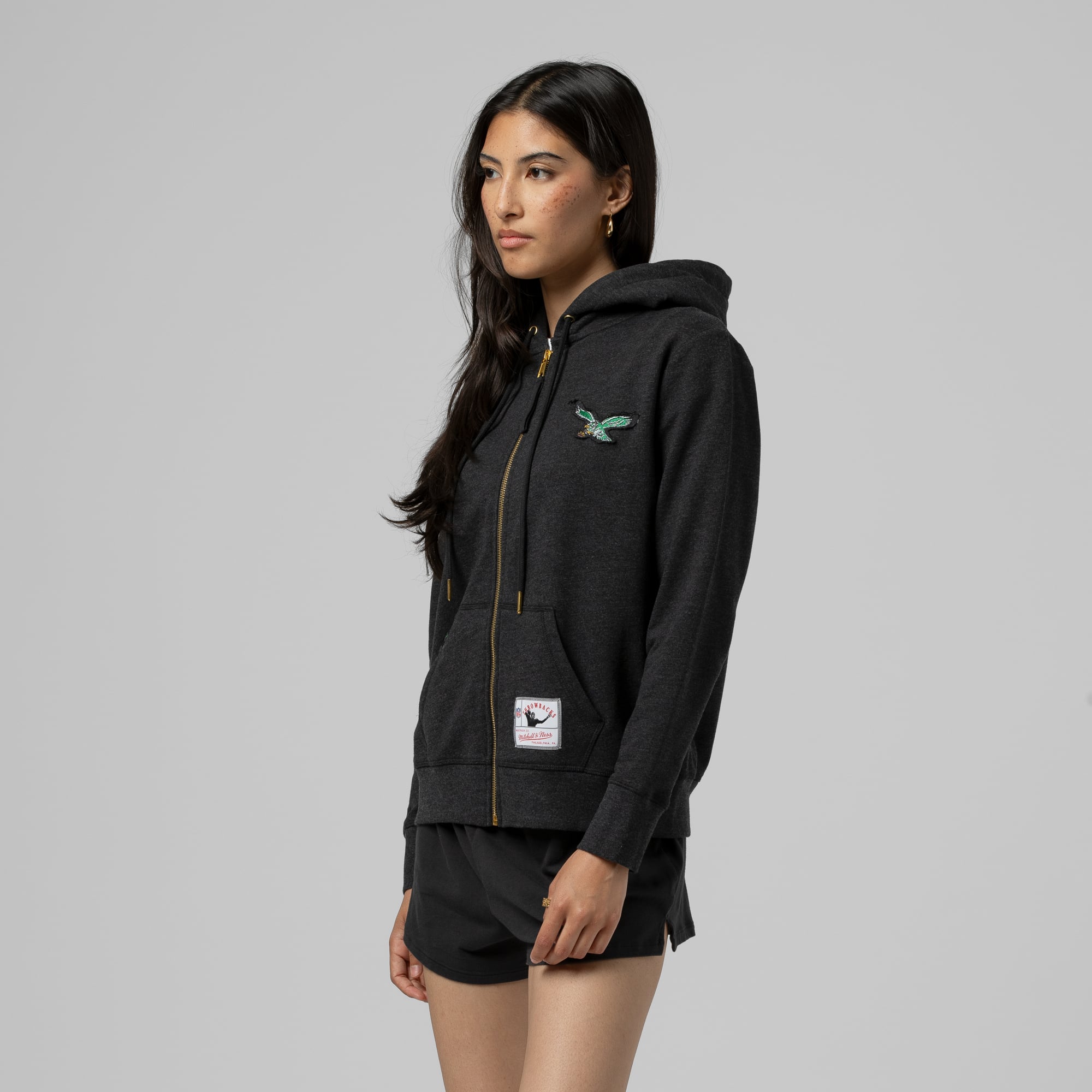 Philadelphia Eagles Mitchell & Ness Leichter Hoodie mit Reißverschluss – Schwarz – Damen