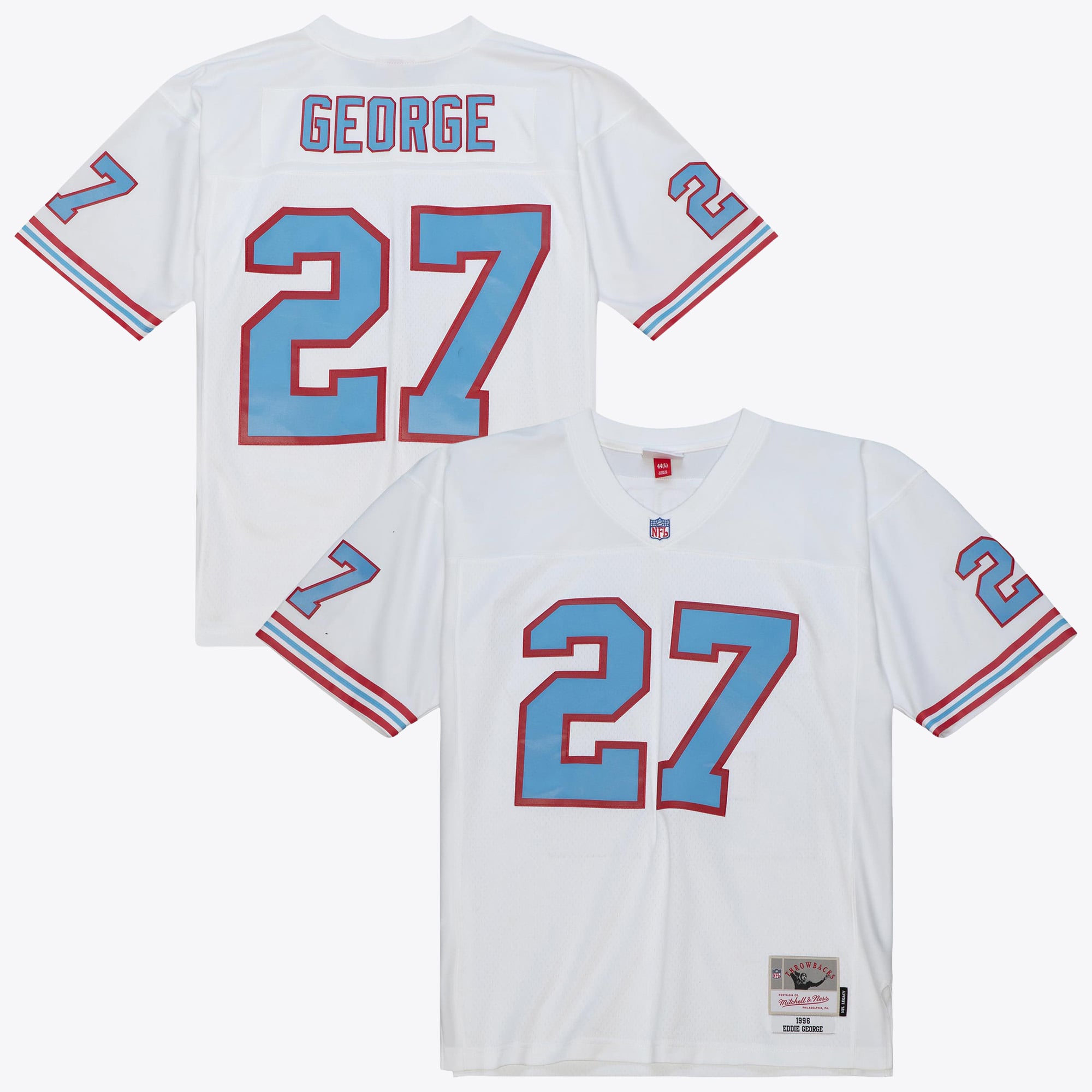Maglia replica autentica dei Tennessee Titans di Eddie George del 1996, marca Mitchell & Ness - Bianca