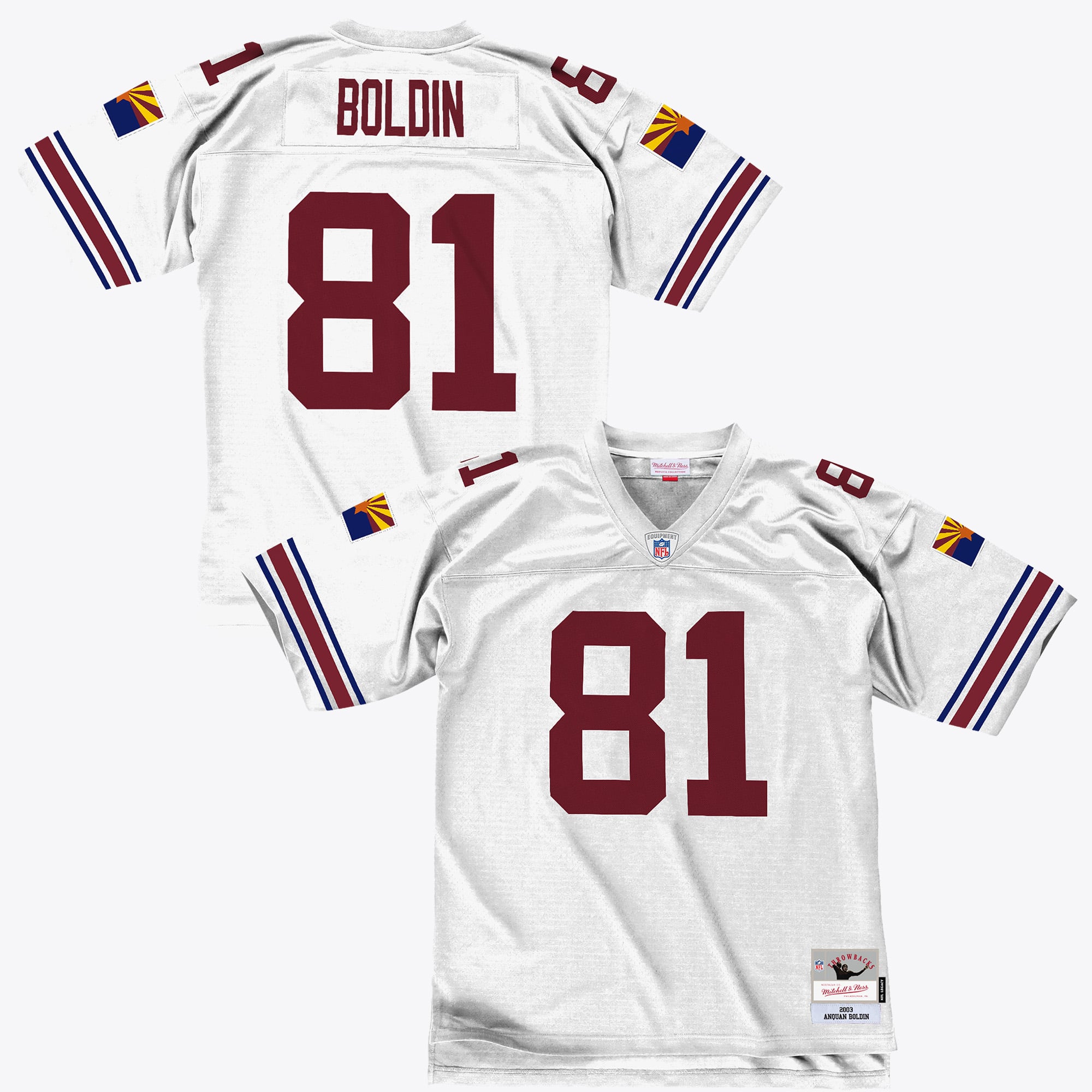 Maglia replica autentica degli Arizona Cardinals di Anquan Boldin, stagione 2003, prodotta da Mitchell & Ness - Bianca