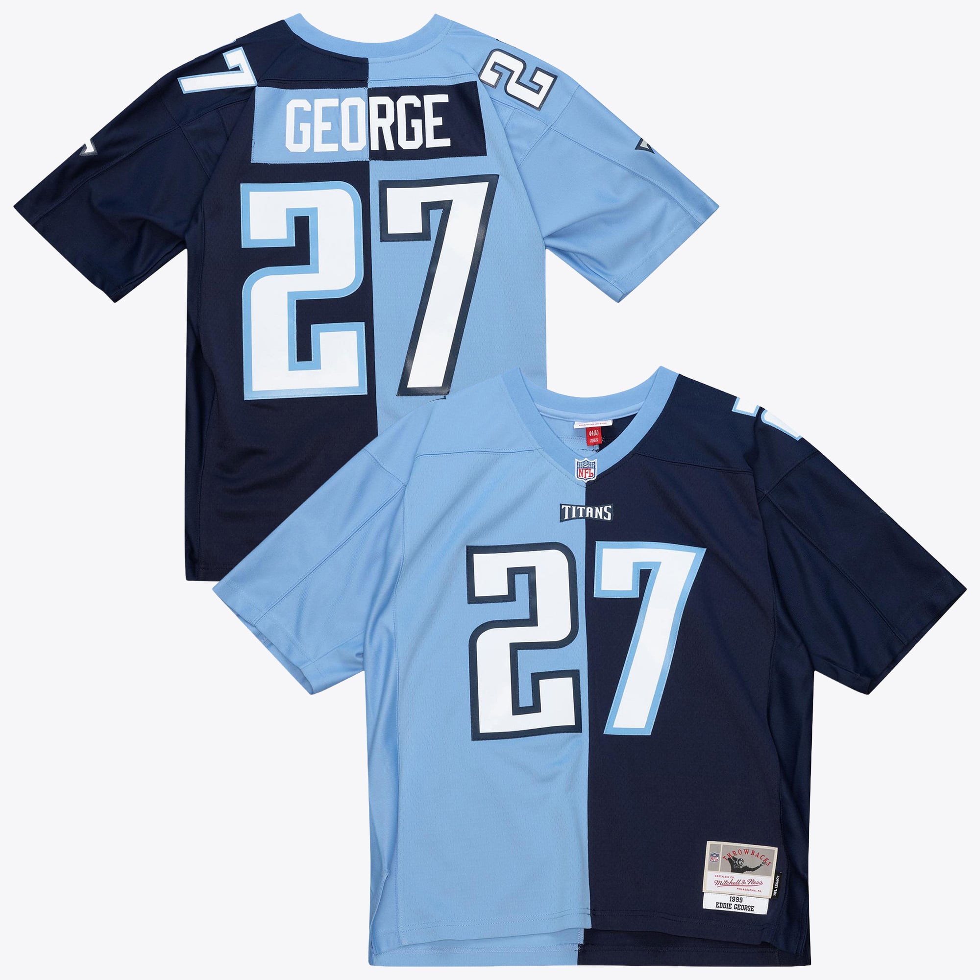 Tennessee Titans Mitchell & Ness Eddie George 1999 Maglia Autentica Split Legacy – Blu Navy/Azzurro