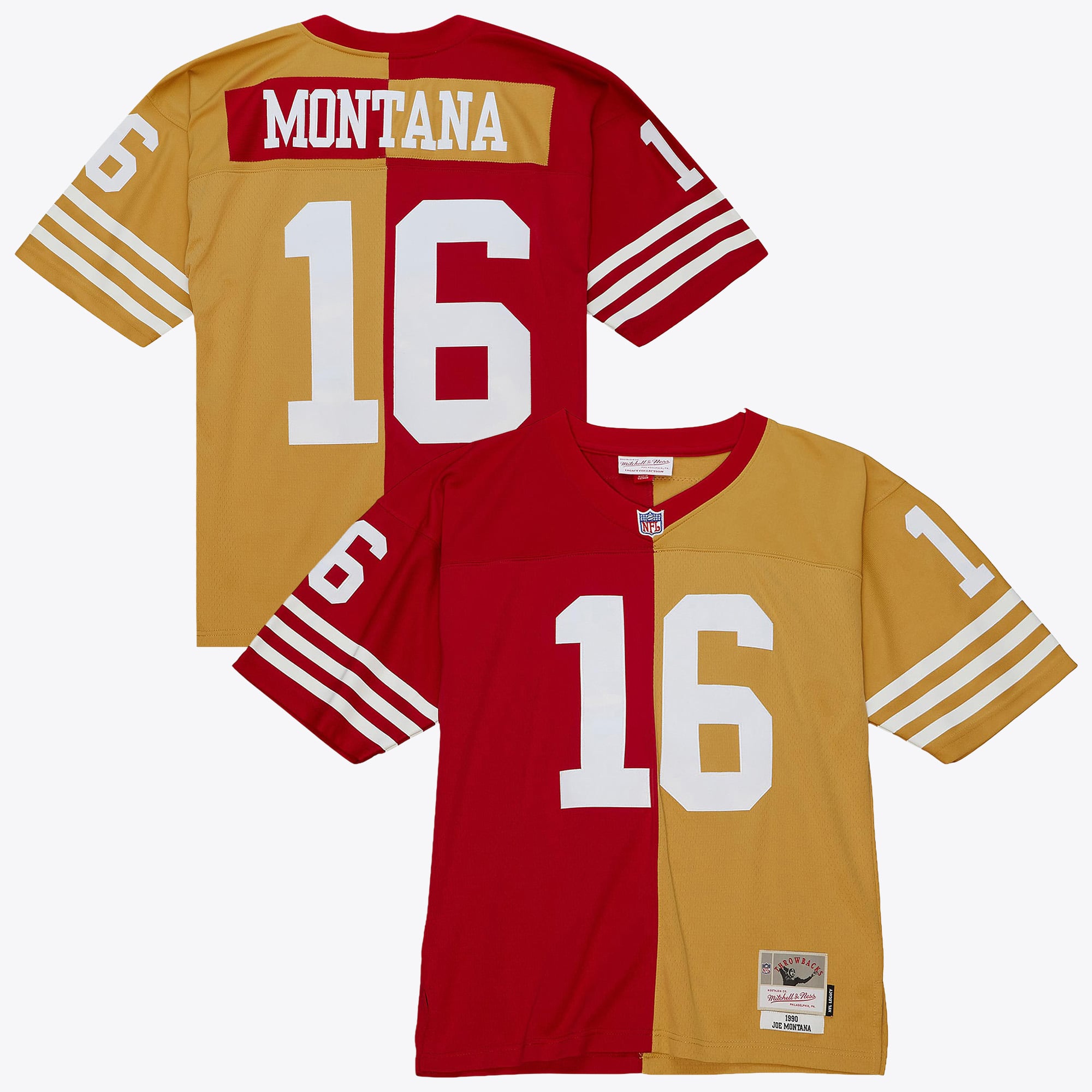 San Francisco 49ers Mitchell & Ness Joe Montana 1990 Maglia Autentica Split Legacy – Rosso/Oro