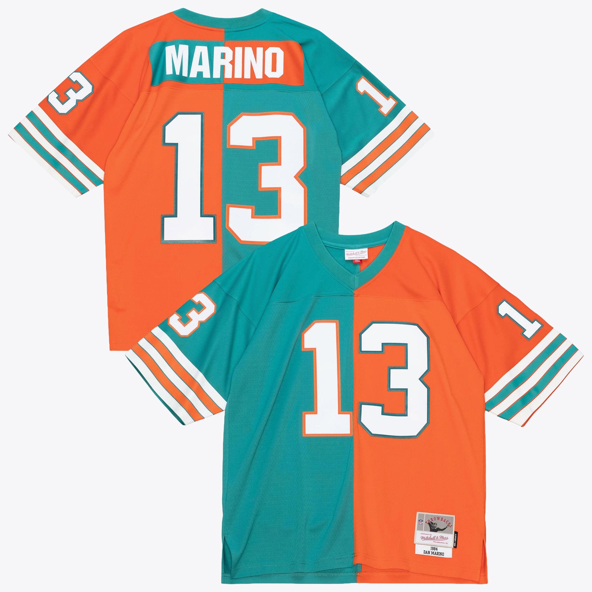 Maglia autentica Split Legacy dei Miami Dolphins di Dan Marino, marca Mitchell & Ness, anno 1984.