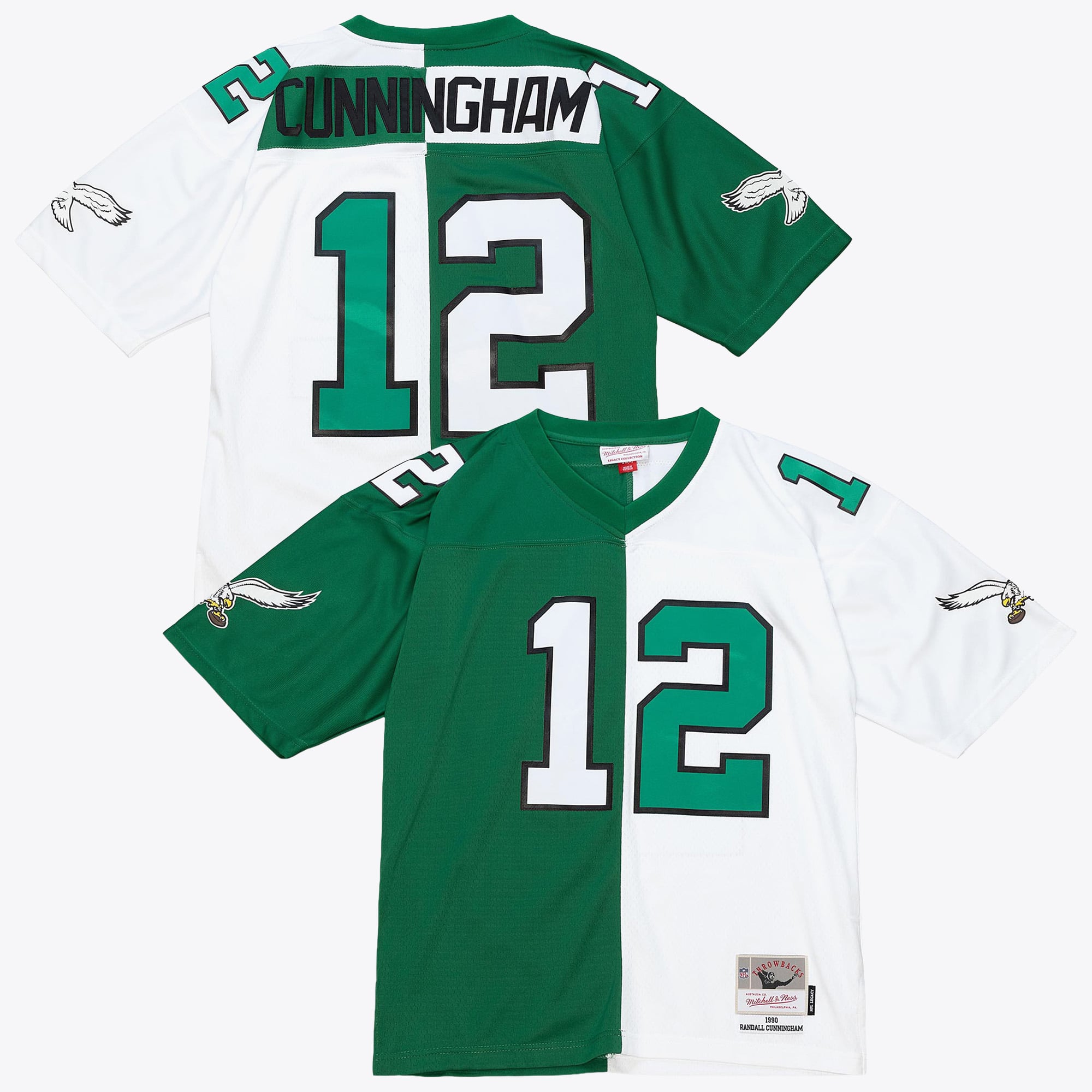 Philadelphia Eagles Mitchell & Ness Randall Cunningham 1990 Maglia Autentica Split Legacy – Verde/Bianco