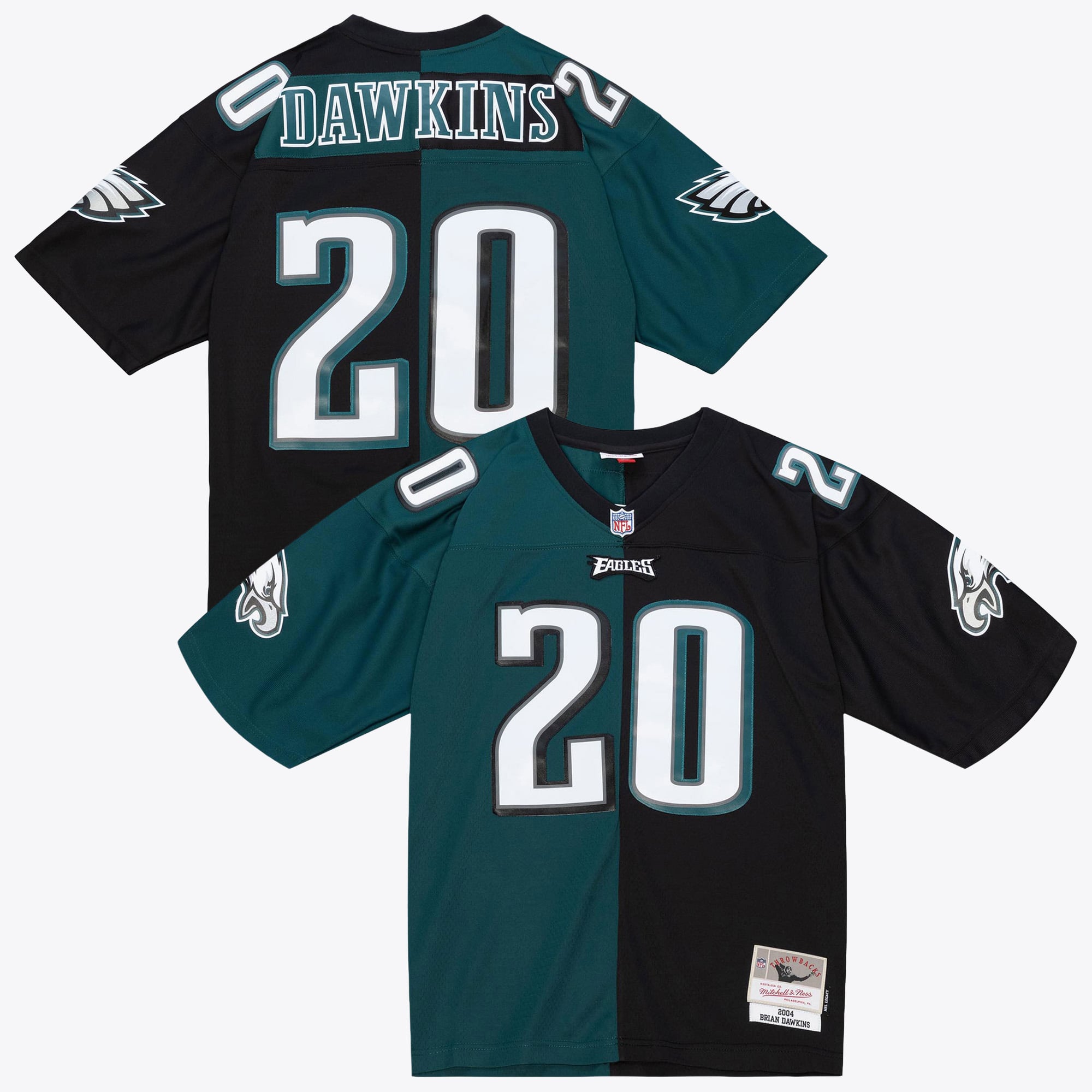 Maglia autentica Split Legacy dei Philadelphia Eagles di Brian Dawkins, collezione 2004, firmata Mitchell & Ness - Verde/Nero