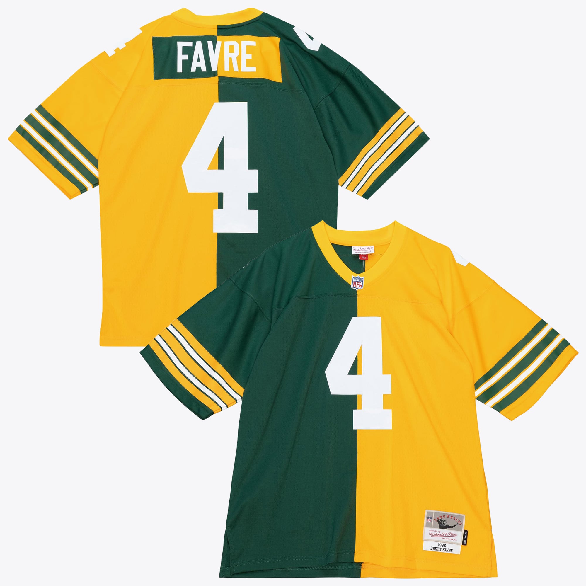 Green Bay Packers Mitchell & Ness Brett Favre 1996 Maglia Autentica Split Legacy – Verde/Oro