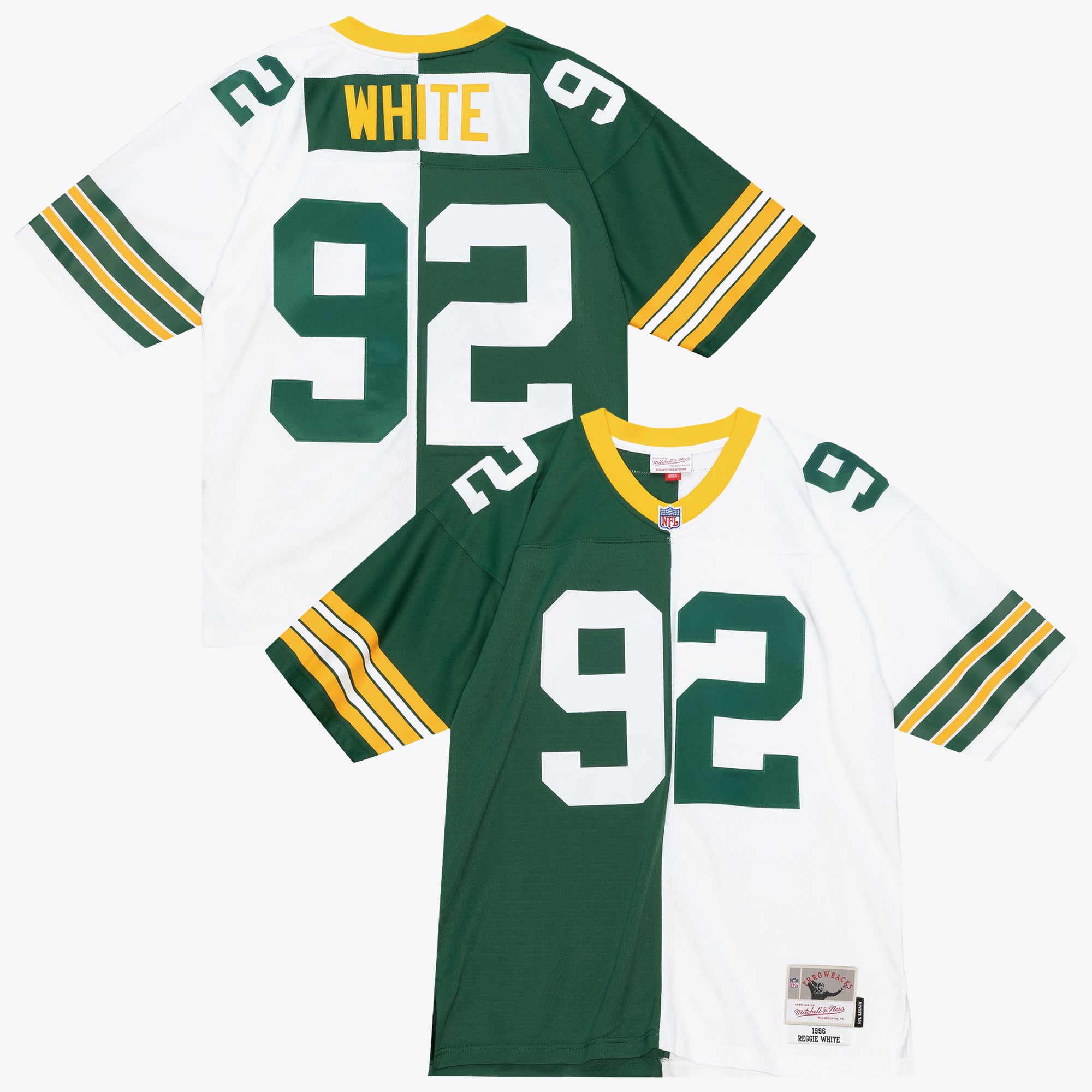 Green Bay Packers Mitchell & Ness Reggie White 1996 Maglia Autentica Split Legacy – Verde/Bianco