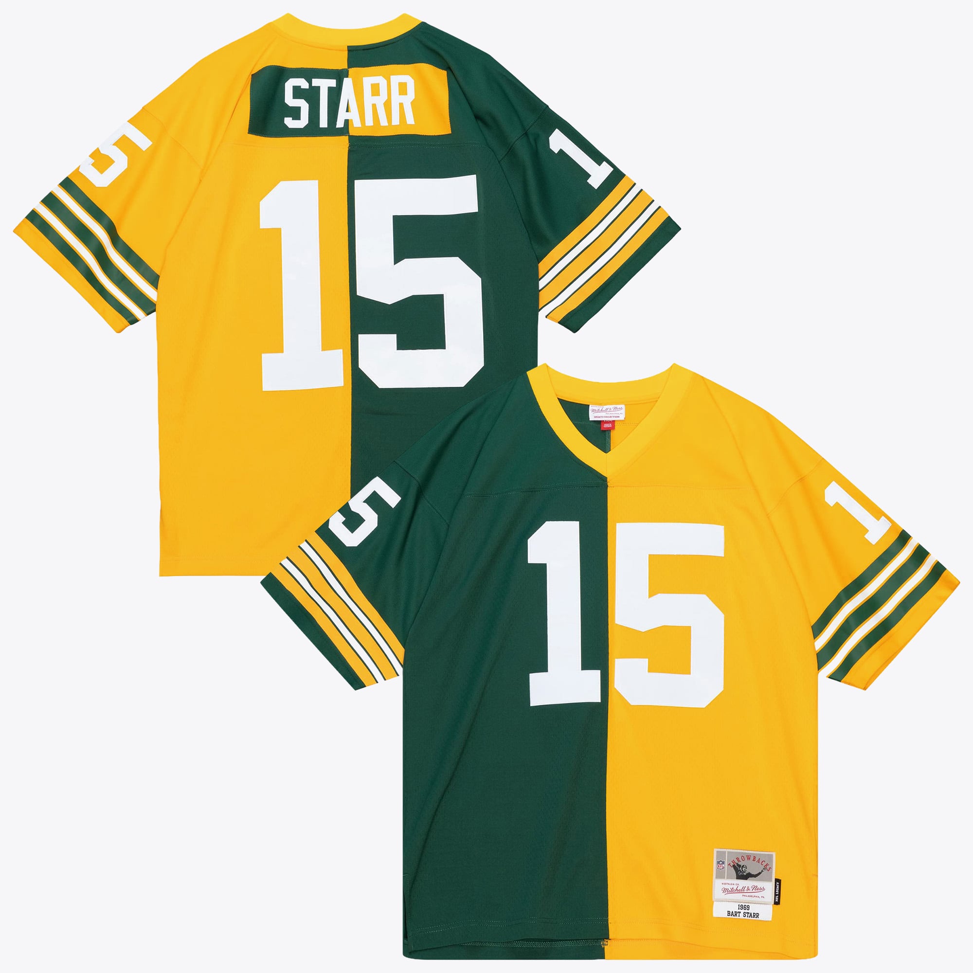 Green Bay Packers Mitchell & Ness Bart Starr 1969 Maglia Autentica Split Legacy – Verde/Oro
