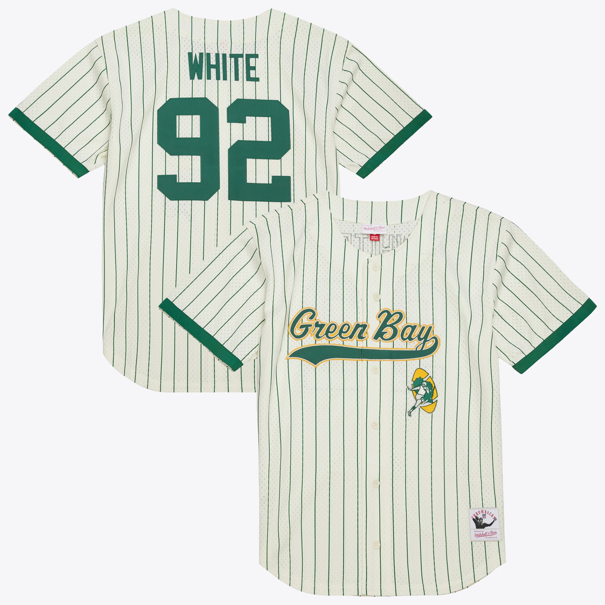 Top Boutonné Mesh On The Clock Green Bay Packers Mitchell & Ness 1996 Nom et Numéro Reggie White – Crème – Homme
