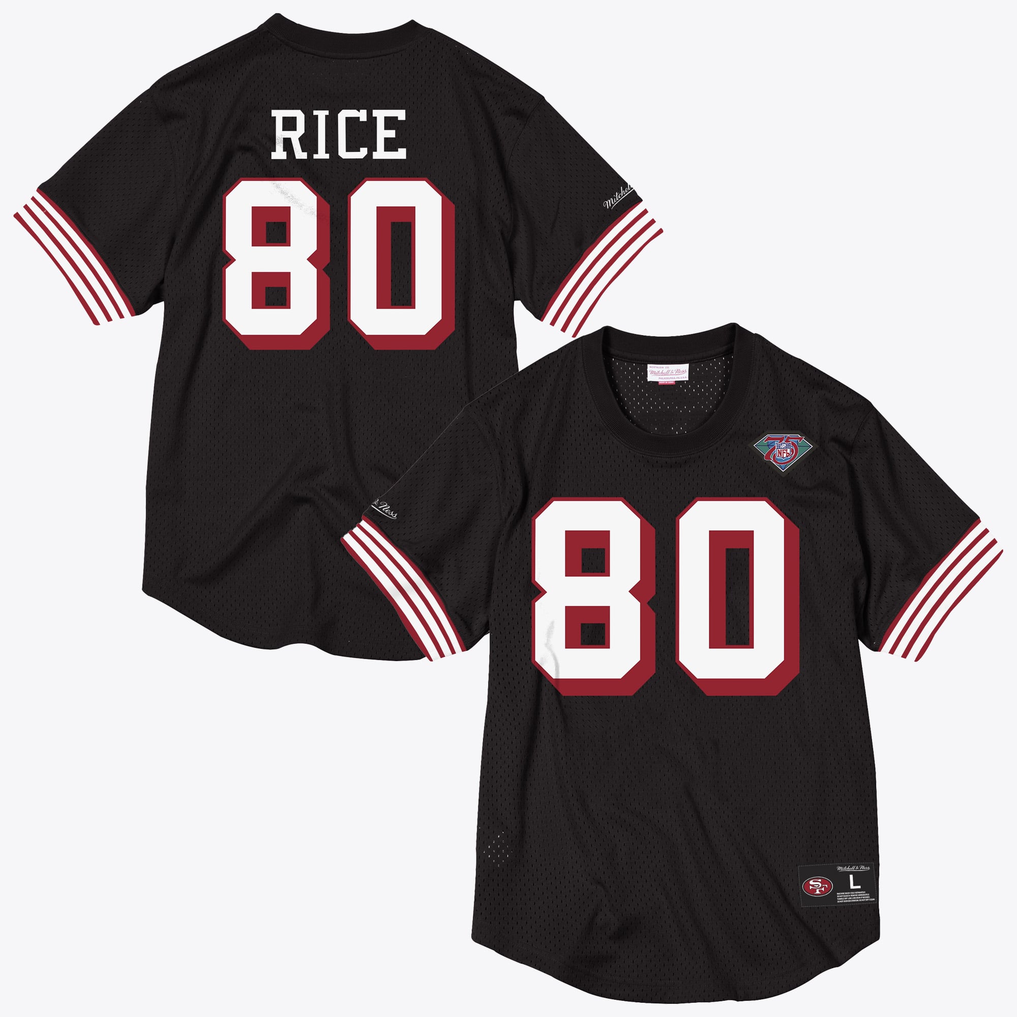 San Francisco 49ers Mitchell & Ness Jerry Rice 1994 Mesh Name & Number Crewneck - Schwarz - Herren