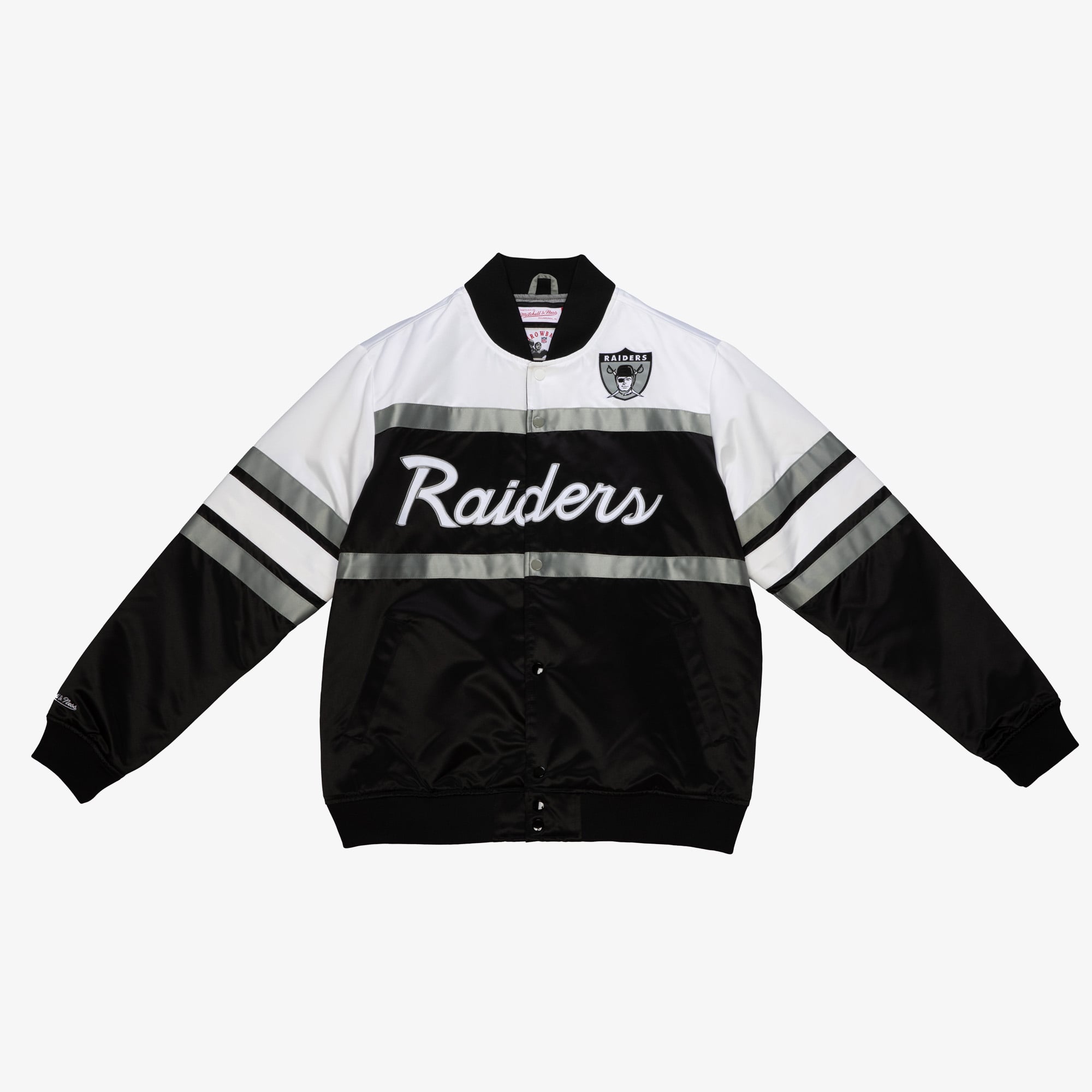 Giacca in raso pesante Mitchell & Ness Special Script degli Oakland Raiders - Nera - Uomo