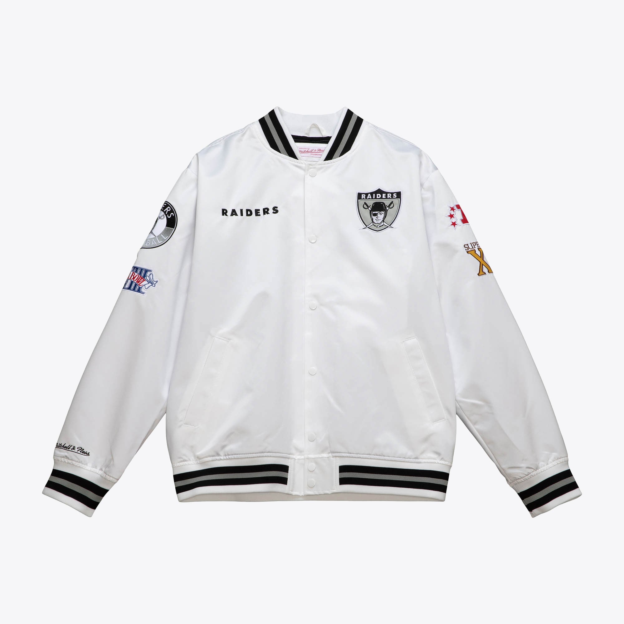 Veste légère en satin blanc de la collection Mitchell & Ness City des Raiders d'Oakland - Homme