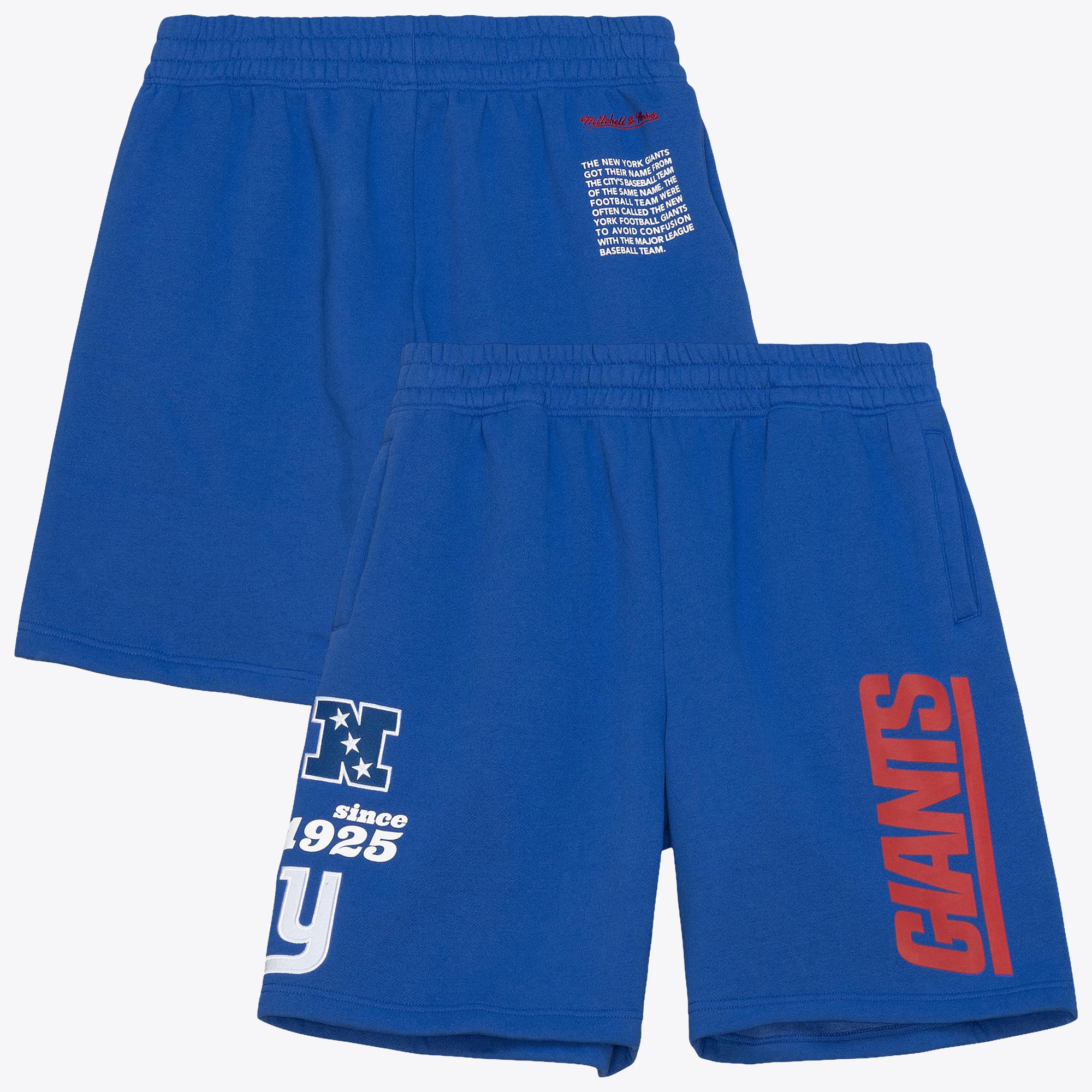 New York Giants Mitchell & Ness Team Origins Fleece Shorts - Royal Blue - Mens