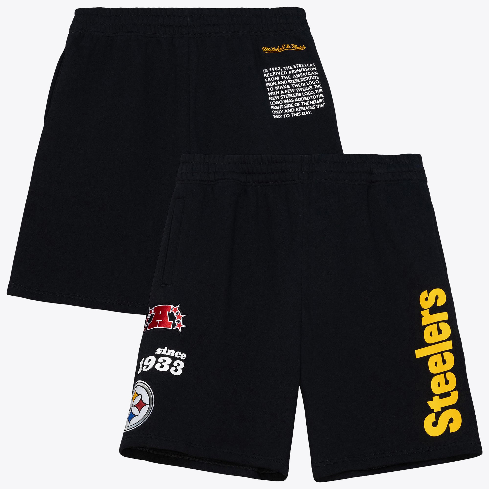 Pittsburgh Steelers Mitchell & Ness Team Origins Fleece-Shorts – Schwarz – Herren