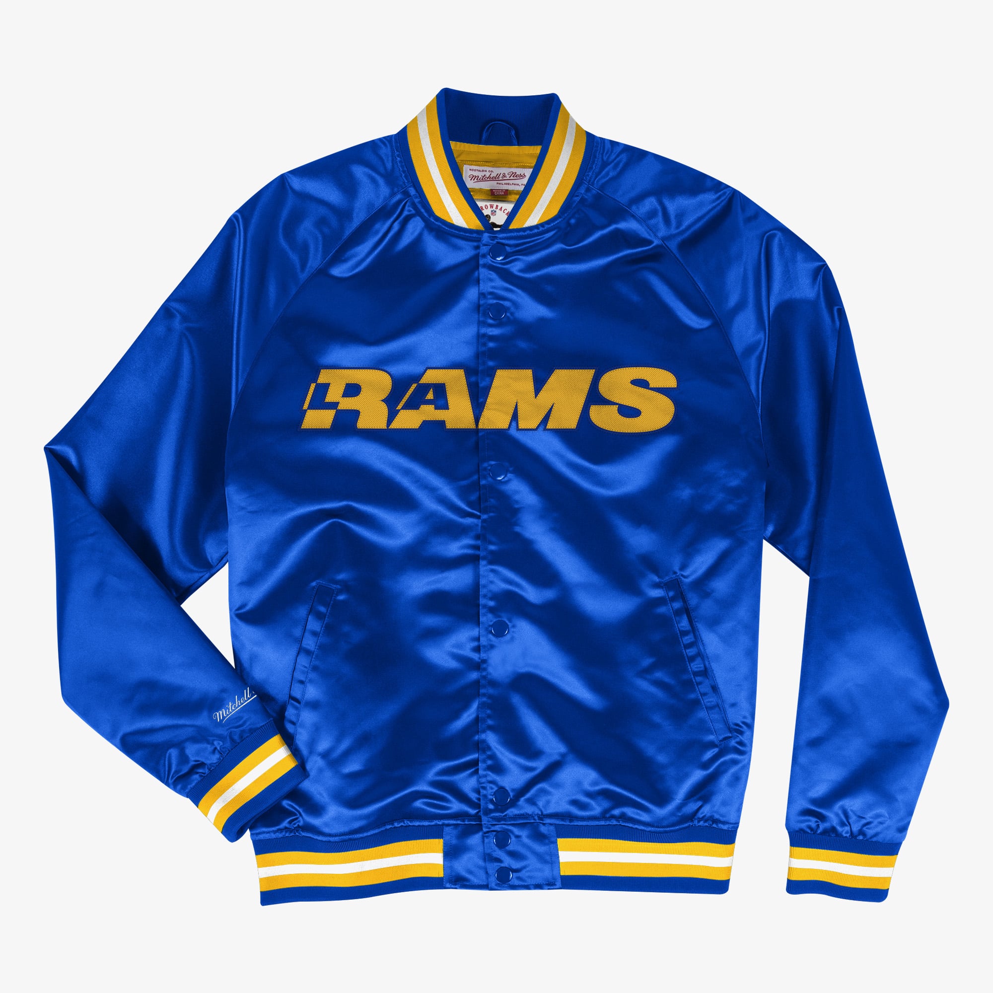 Giacca leggera in raso Mitchell & Ness dei Los Angeles Rams - Blu reale - Uomo