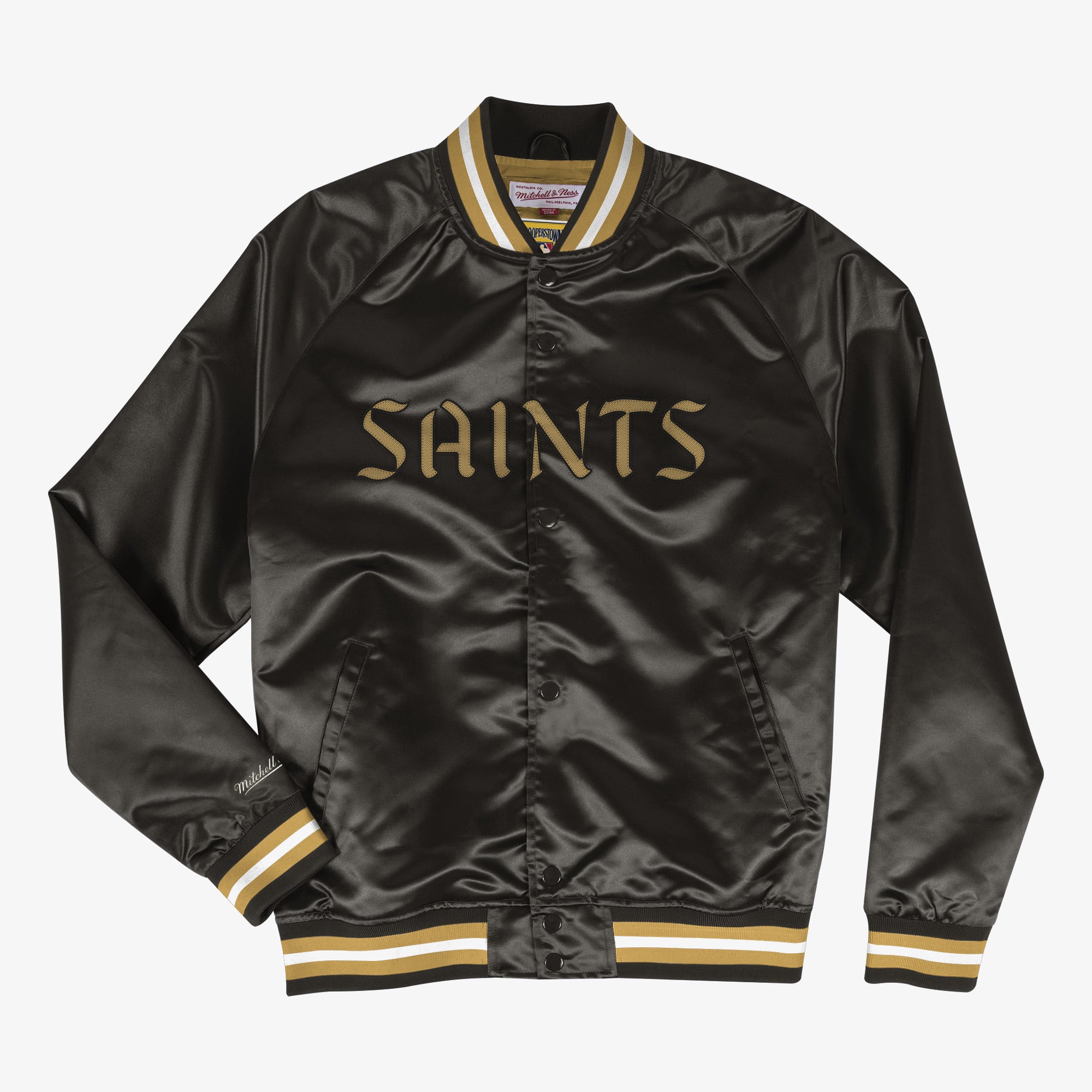 Veste légère en satin Mitchell & Ness des Saints de la Nouvelle-Orléans - Noire - Homme