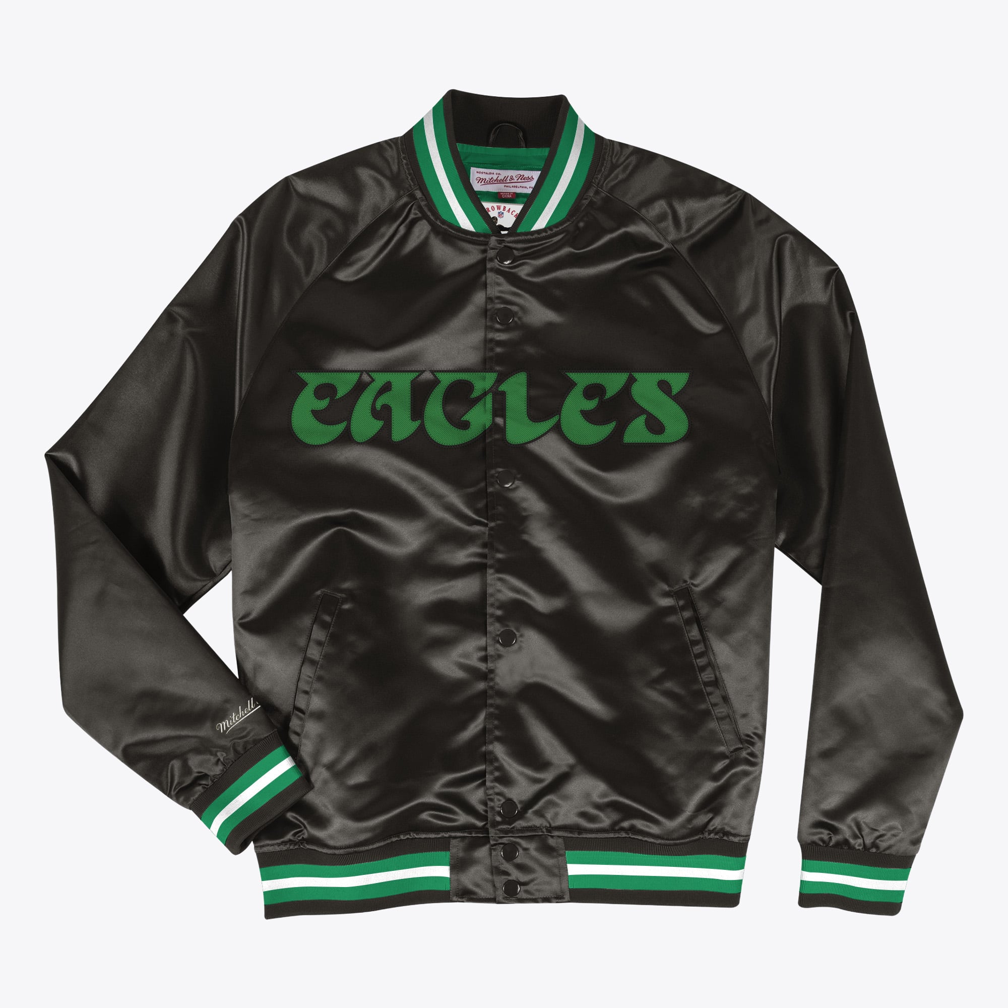 Philadelphia Eagles Mitchell & Ness Leichte Satinjacke – Schwarz – Herren