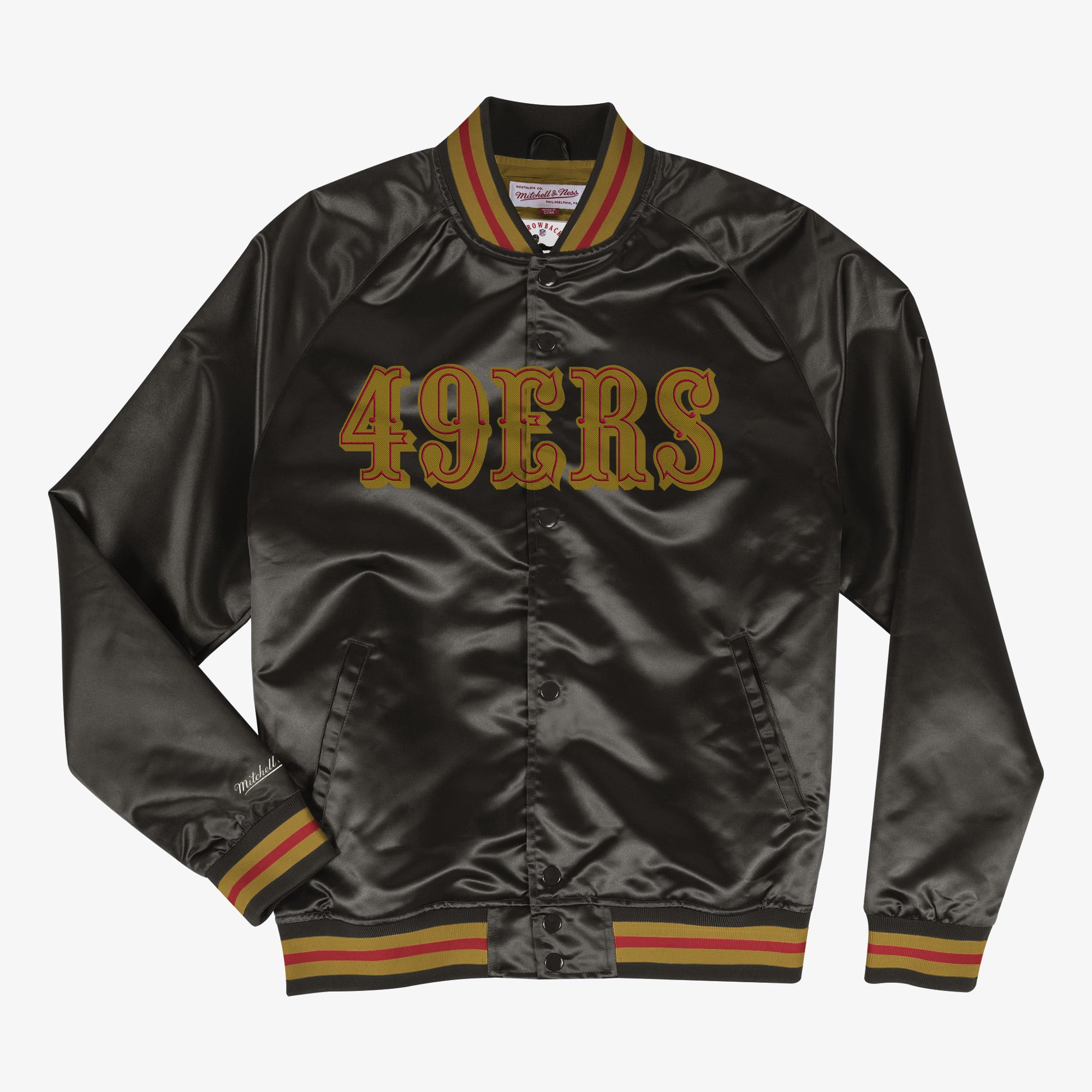 San Francisco 49ers Mitchell & Ness Leichte Satinjacke – Schwarz – Herren