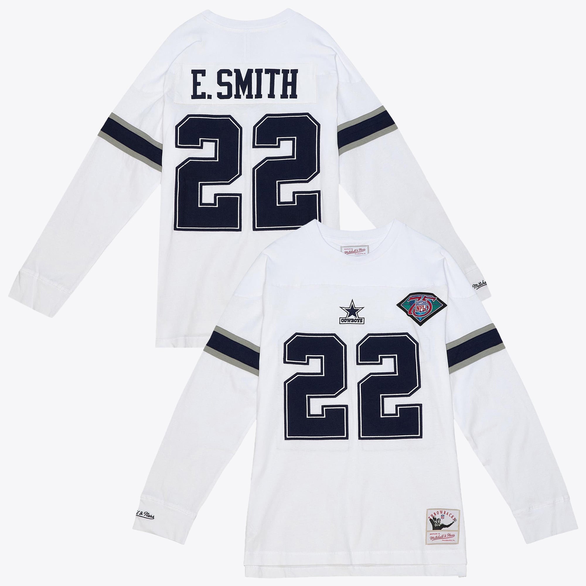 T-shirt à manches longues Mitchell & Ness Dallas Cowboys Emmitt Smith 1994 (nom et numéro) - Blanc - Homme