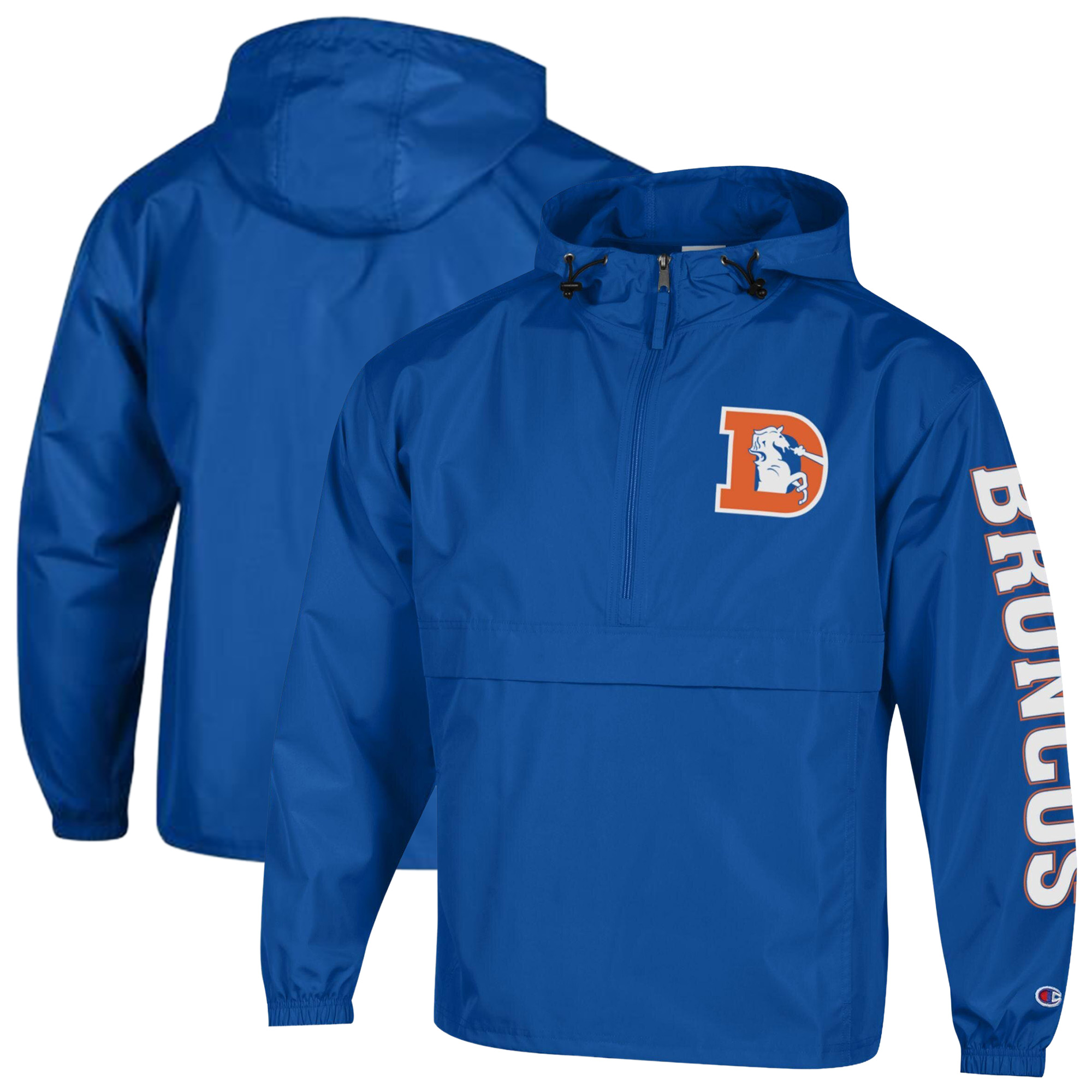 Men's Champion Royal Denver Broncos Packable Hooded Windbreaker Half-Zip Jacket