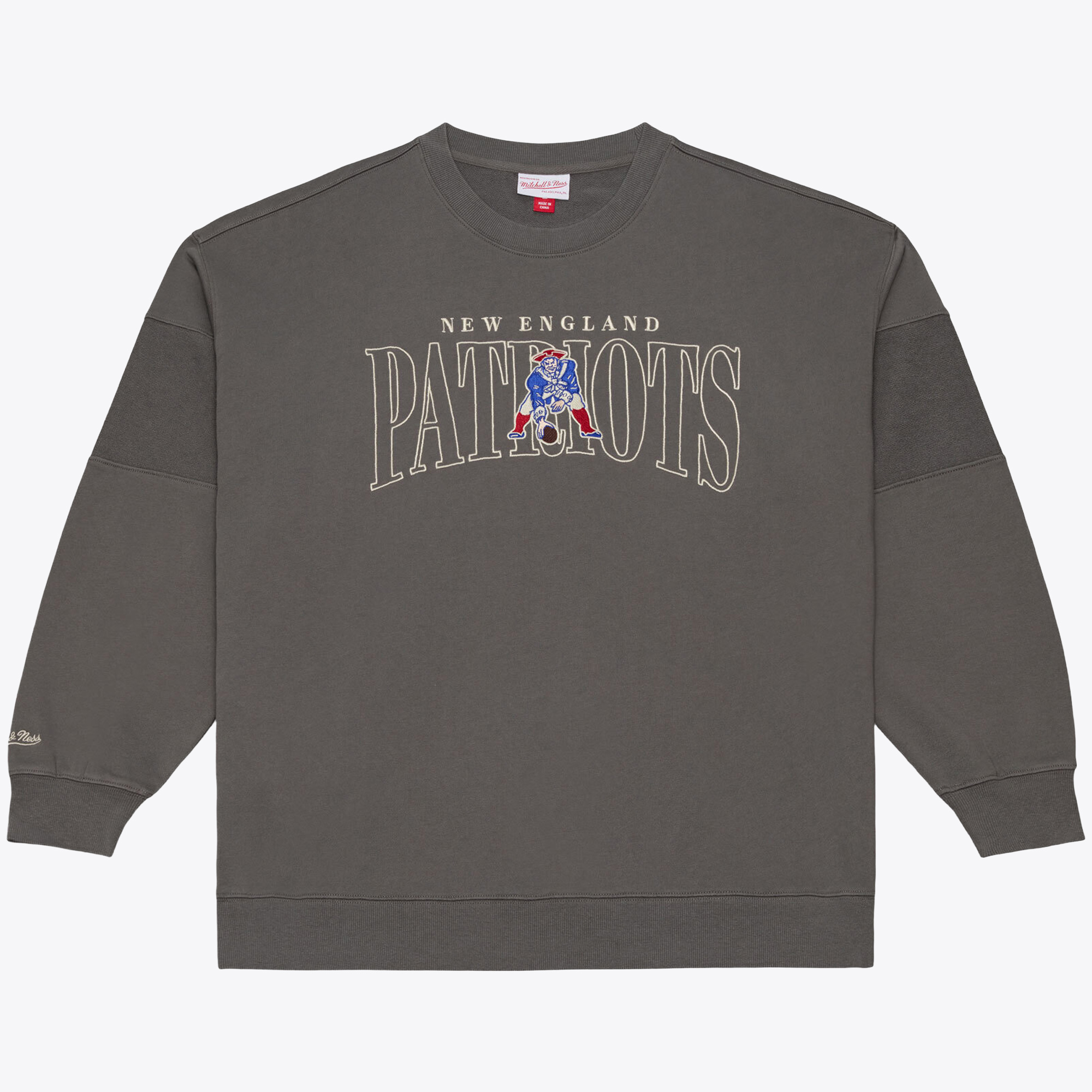 Men's Mitchell & Ness  Gray New England Patriots Oversized Heritage Hues Fleece Sweatshirt