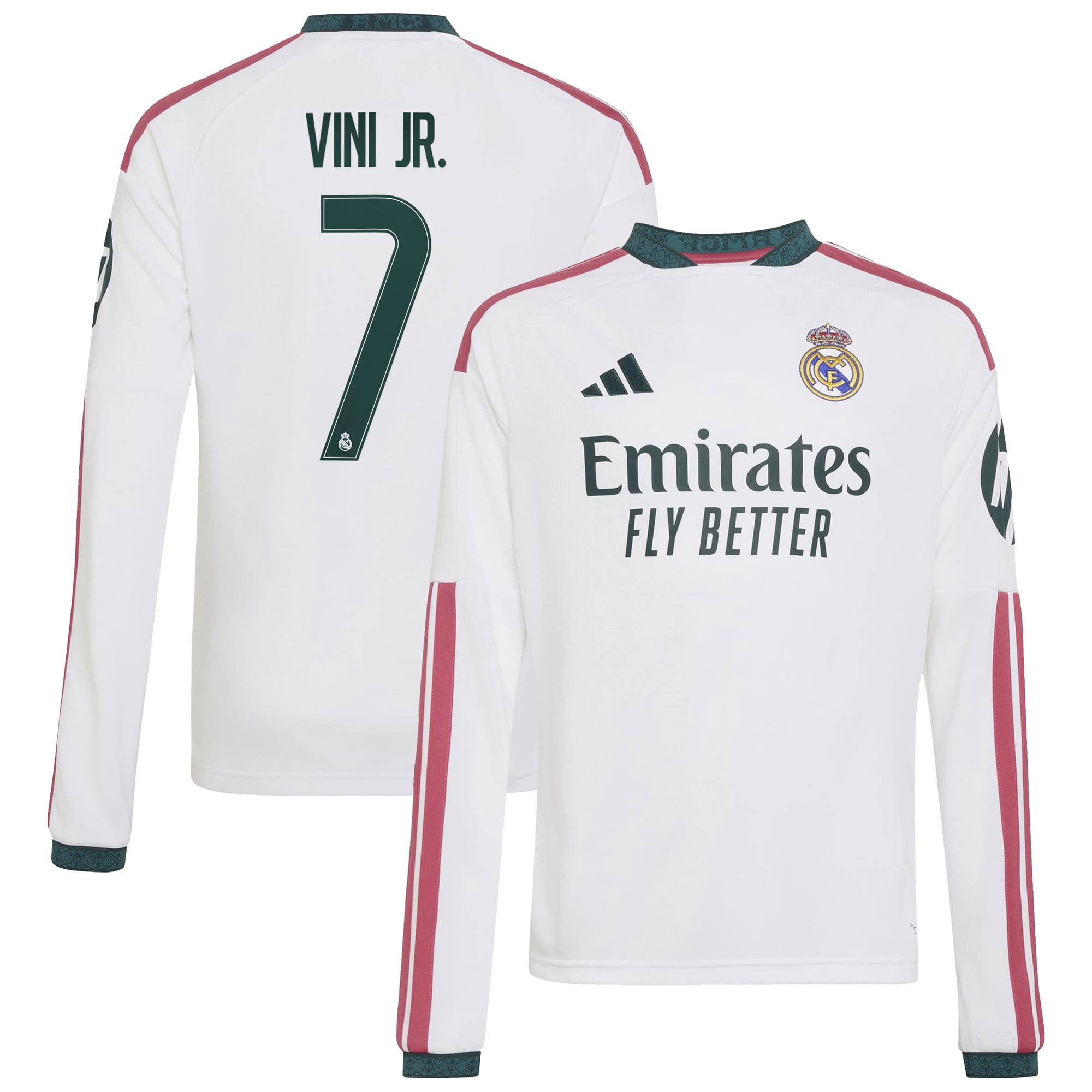 Youth adidas Vini Jr. White Real Madrid 2026/27 Home Replica Long Sleeve Jersey