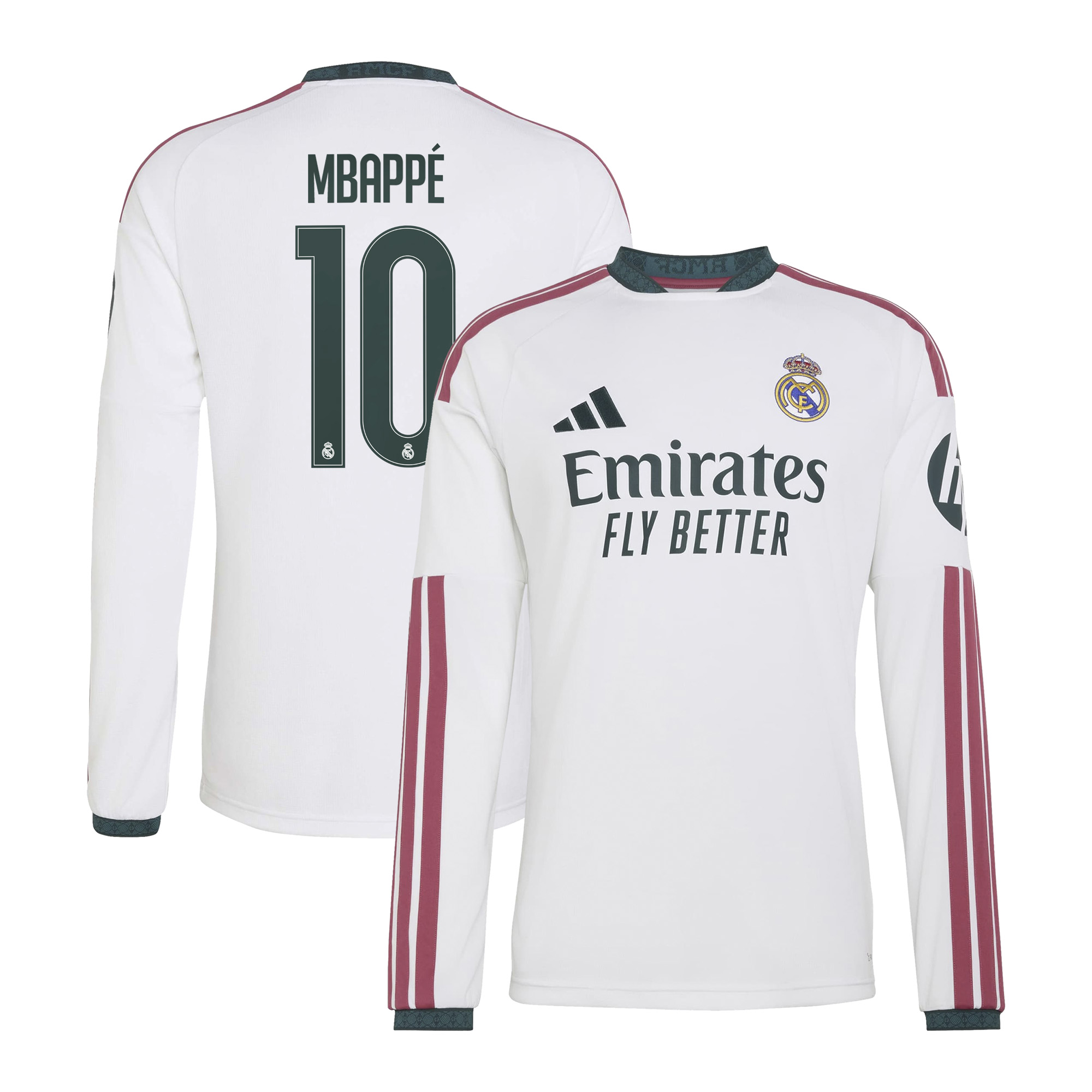 Men's adidas Kylian Mbappé White Real Madrid 2026/27 Home Replica Long Sleeve Jersey