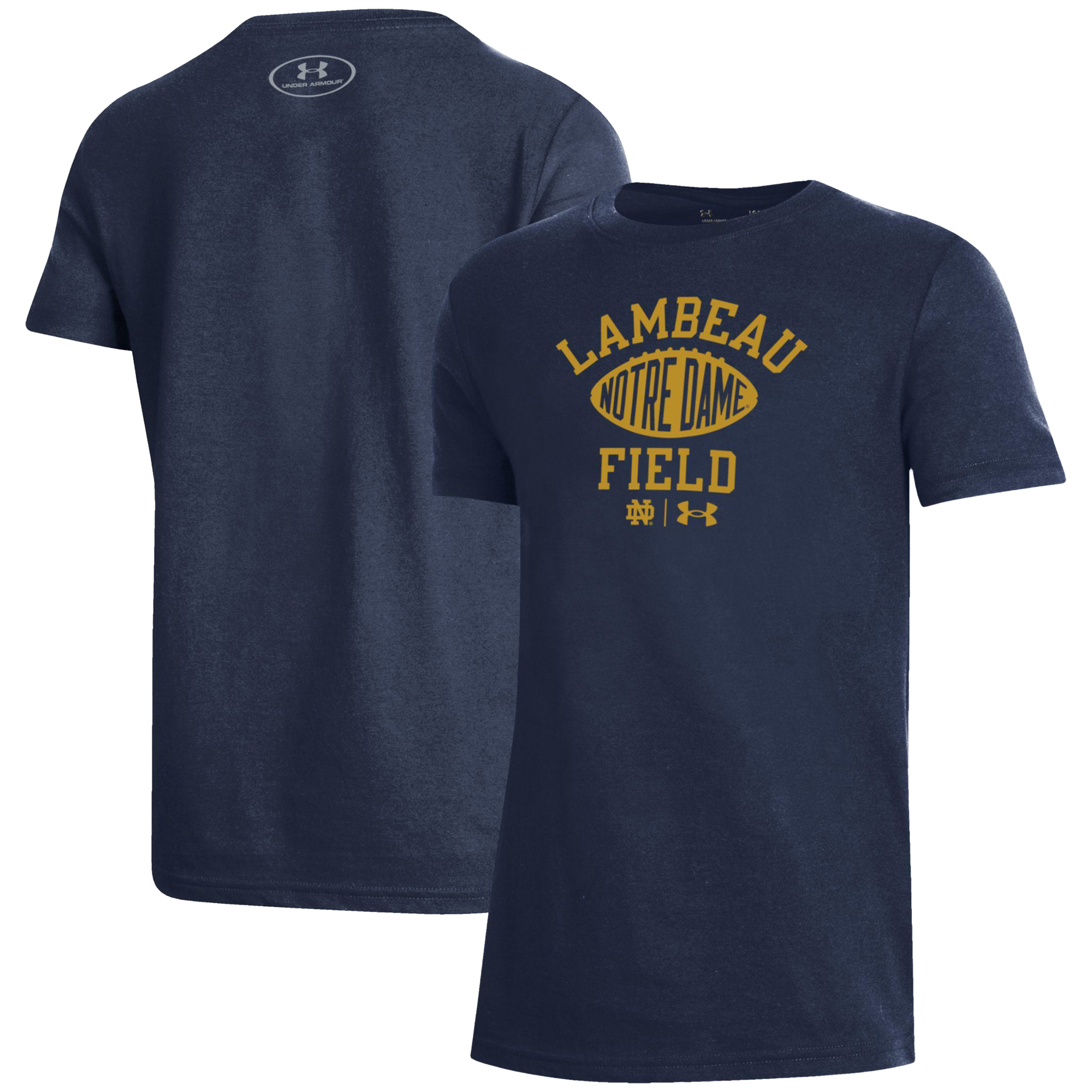 Youth Under Armour Navy Notre Dame Fighting Irish 2026 Shamrock Series Lambeau Football Performance T-Shirt