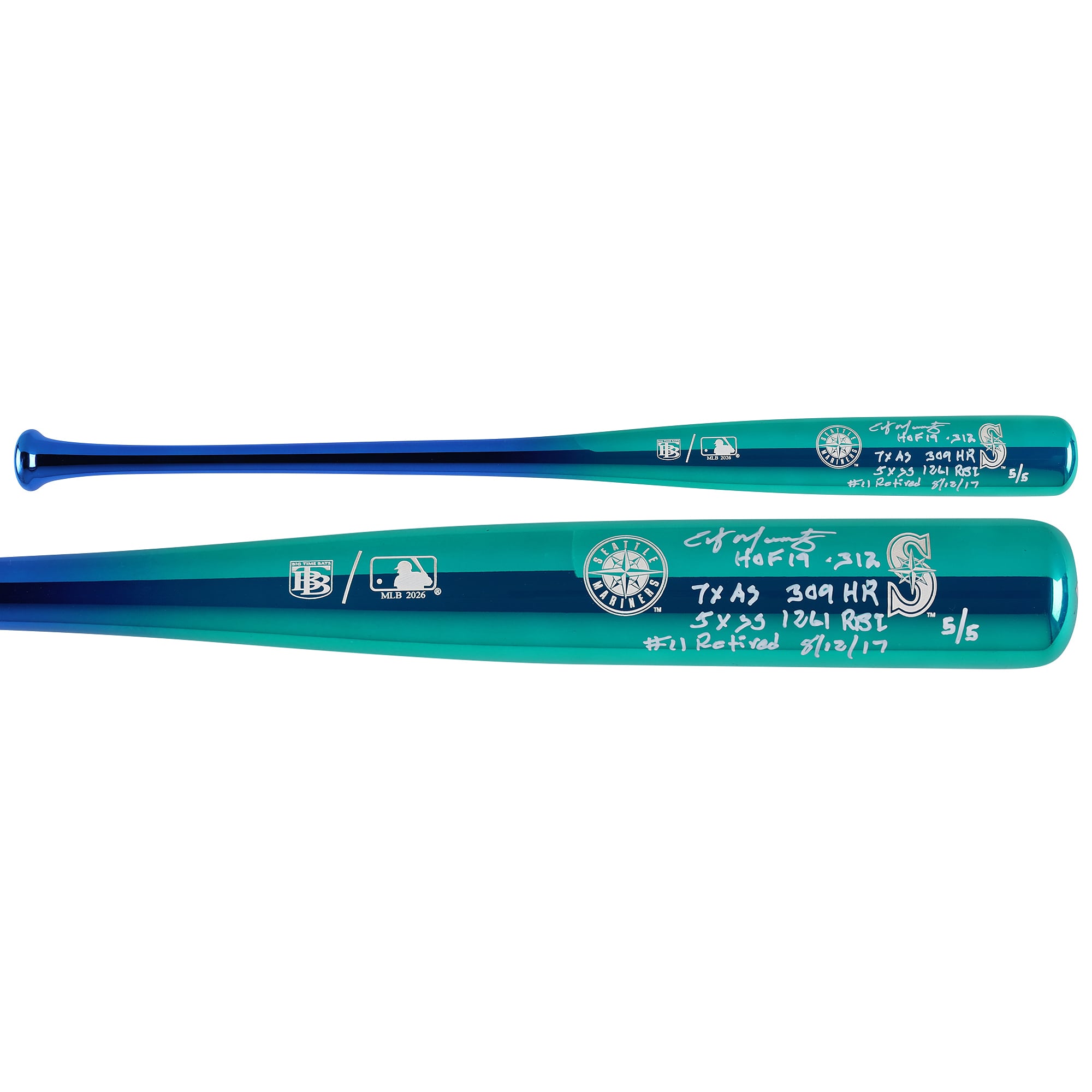 Edgar Martínez Seattle Mariners Autographed Big Time Bats Chrome Bat with Multiple Inscriptions - Limited Edition #5/5