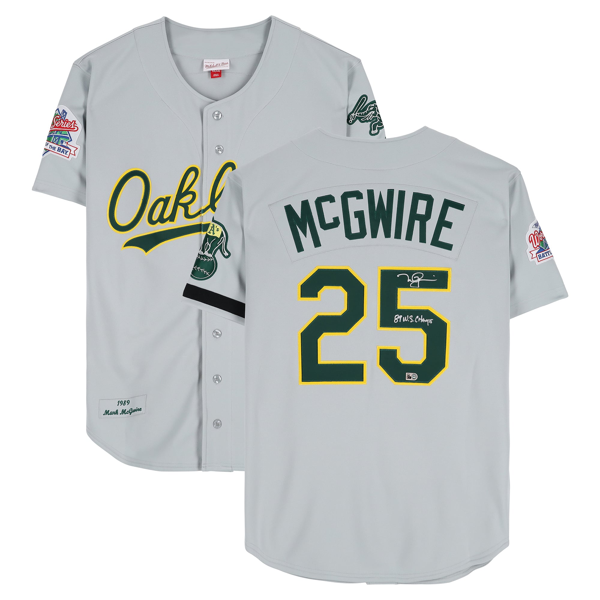 Mark McGwire Athletics Autographed Gray Mitchell & Ness 1989 World Series Authentic Jersey with "89 WS Champs" Inscription