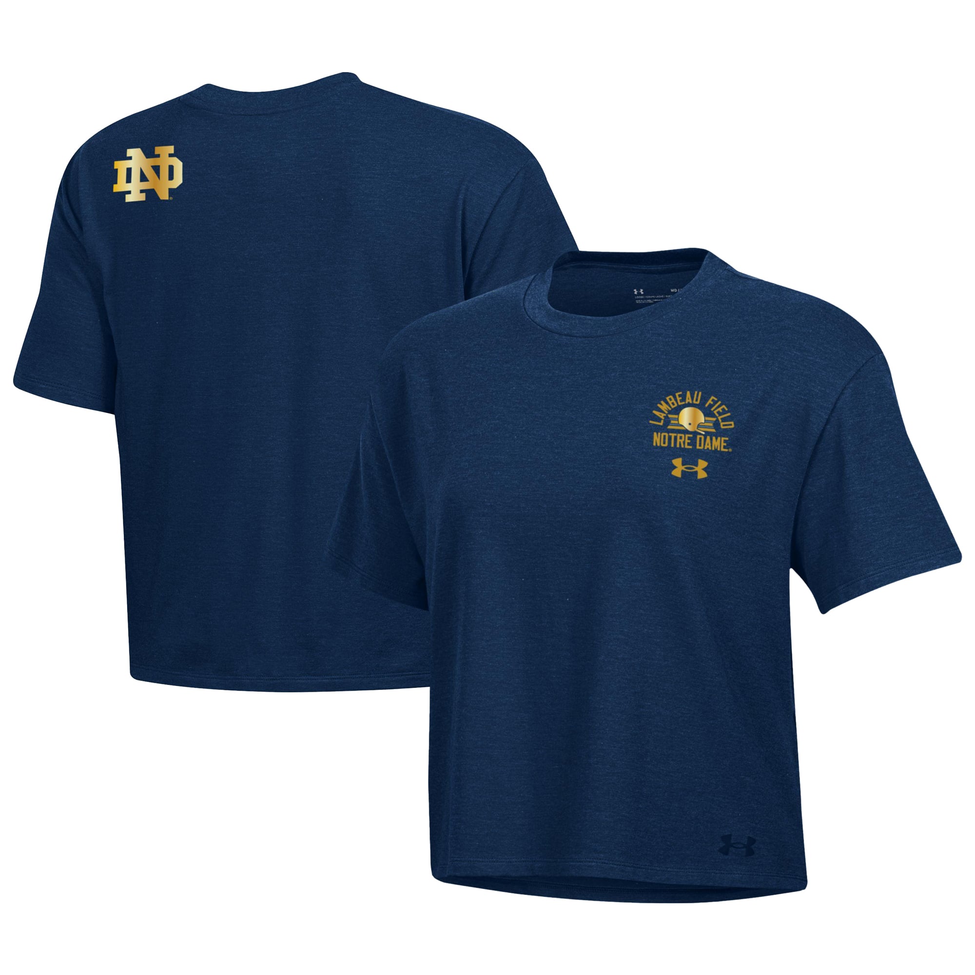 Women's Under Armour  Navy Notre Dame Fighting Irish 2026 Shamrock Series Essentials Icon Ultra-Soft Tri-Blend Boxy Cropped T-Shirt