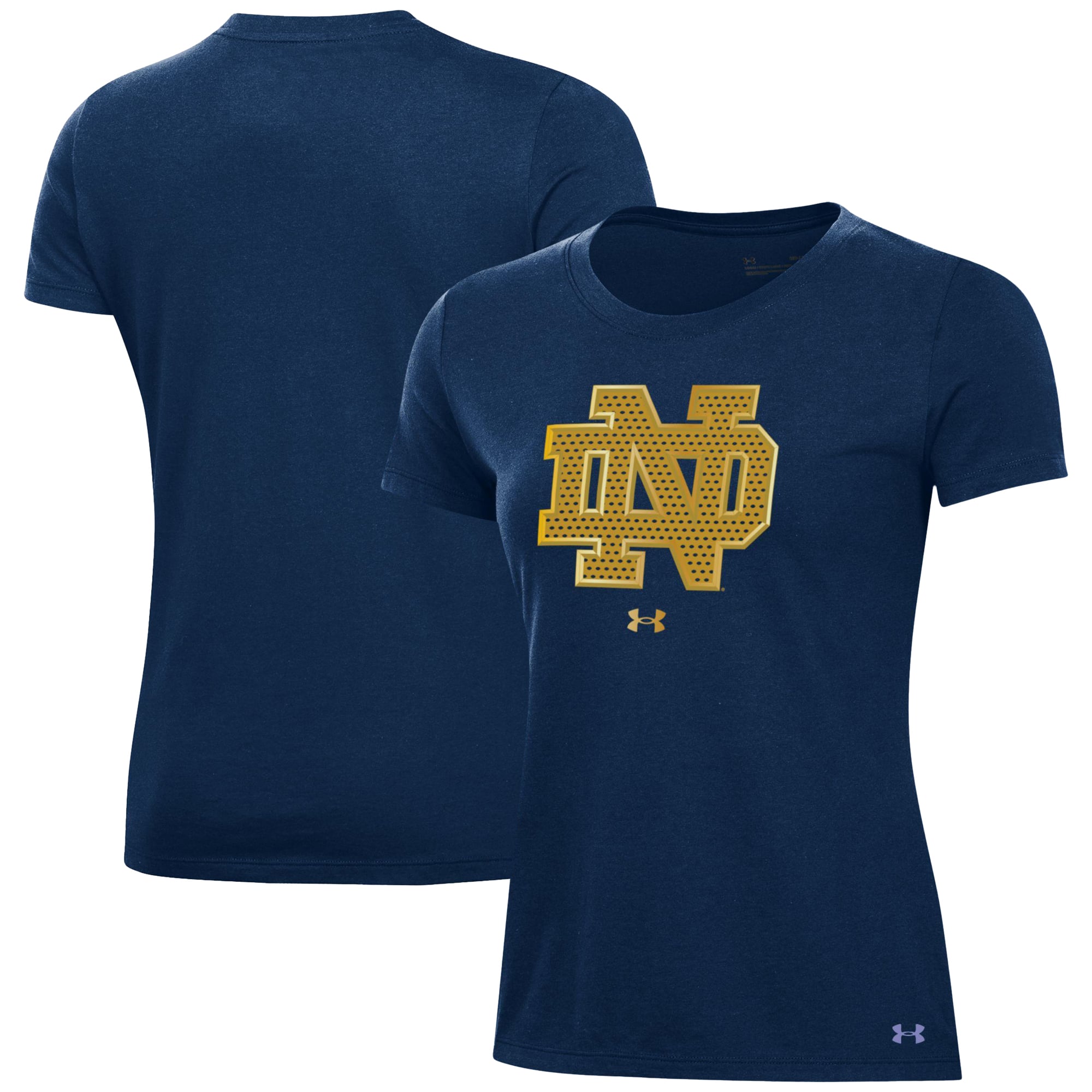 Women's Under Armour  Navy Notre Dame Fighting Irish 2026 Shamrock Series Lambeau Metallic Interlocking Performance T-Shirt