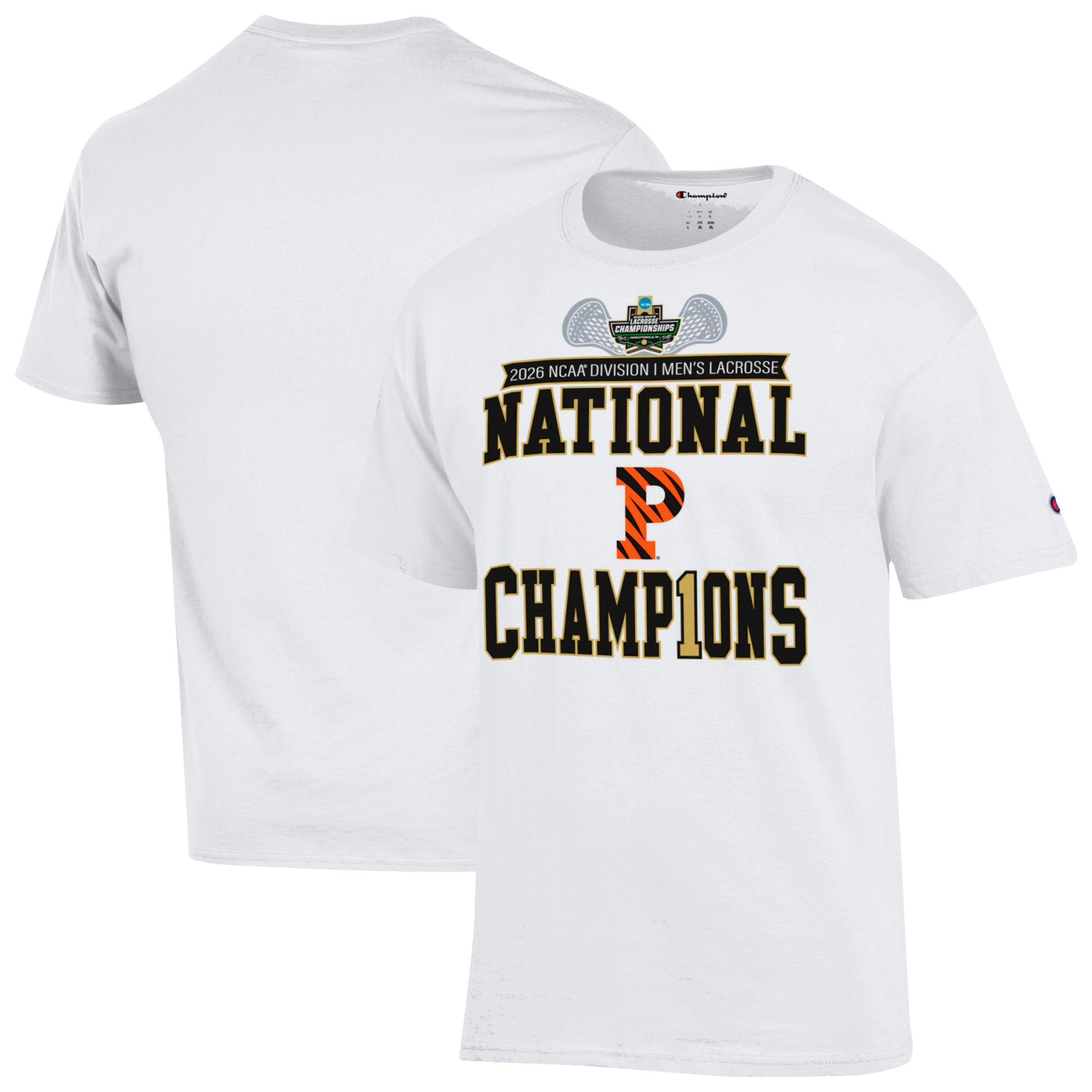 Unisex Champion White Princeton Tigers 2026 NCAA Men's Lacrosse National Champions Locker Room T-Shirt