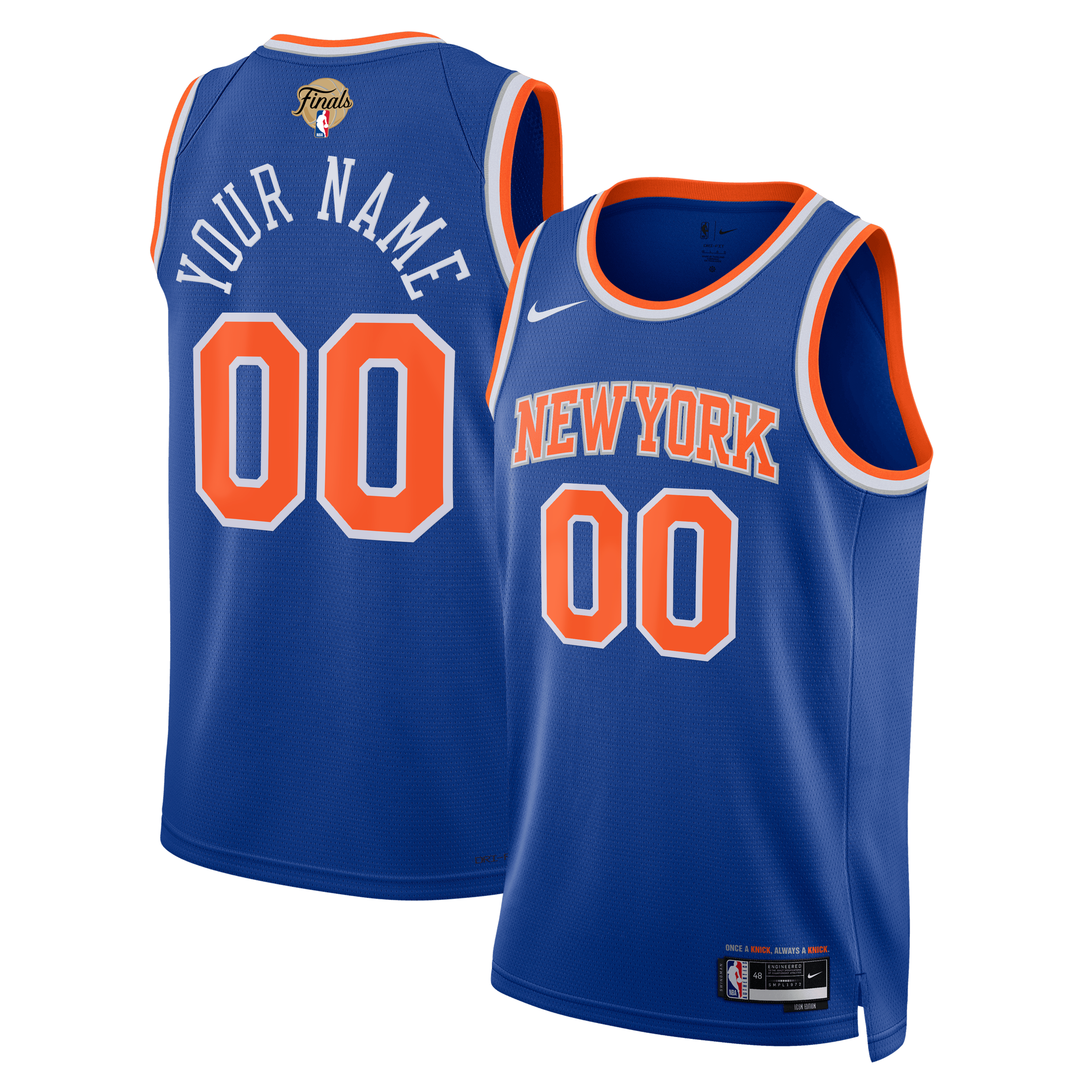 Unisex Nike Blue New York Knicks 2026 NBA Finals Patch Swingman Custom Jersey - Icon Edition