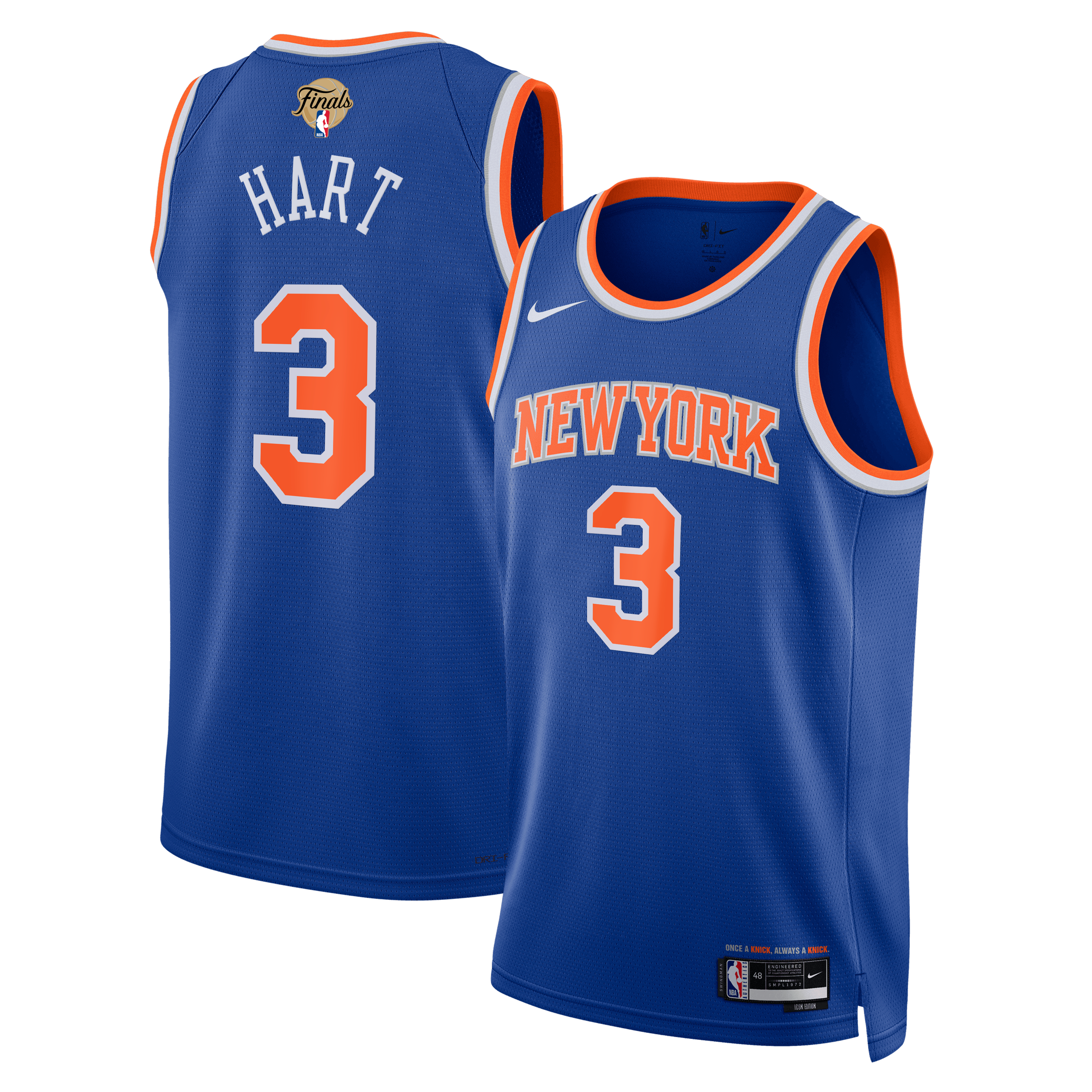 Unisex Nike Josh Hart Blue New York Knicks 2026 NBA Finals Patch Swingman Jersey - Icon Edition