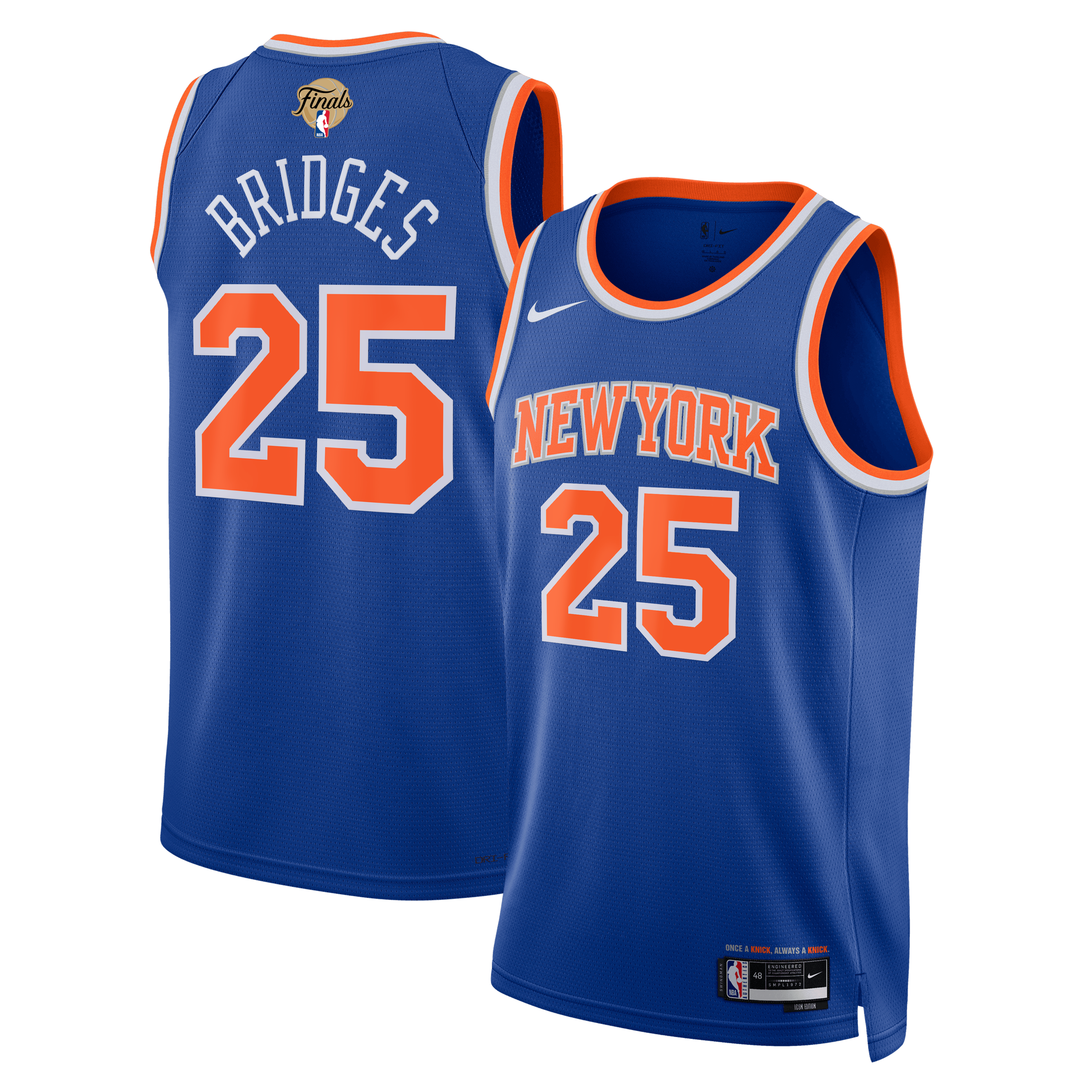 Unisex Nike Mikal Bridges Blue New York Knicks 2026 NBA Finals Patch Swingman Jersey - Icon Edition